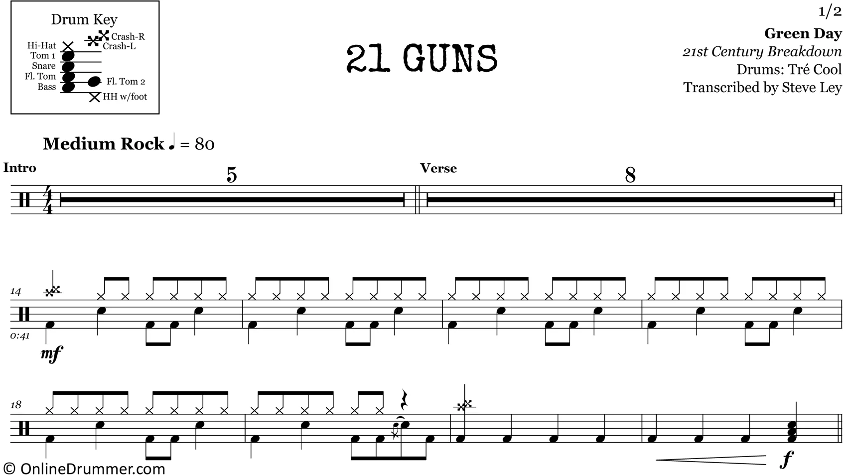 21 Guns - Green Day - Drum Sheet Music - Image 3