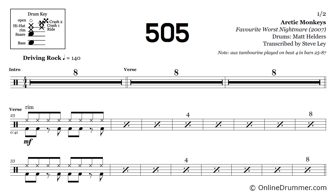 505 - Arctic Monkeys - Drum Sheet Music - Image 3