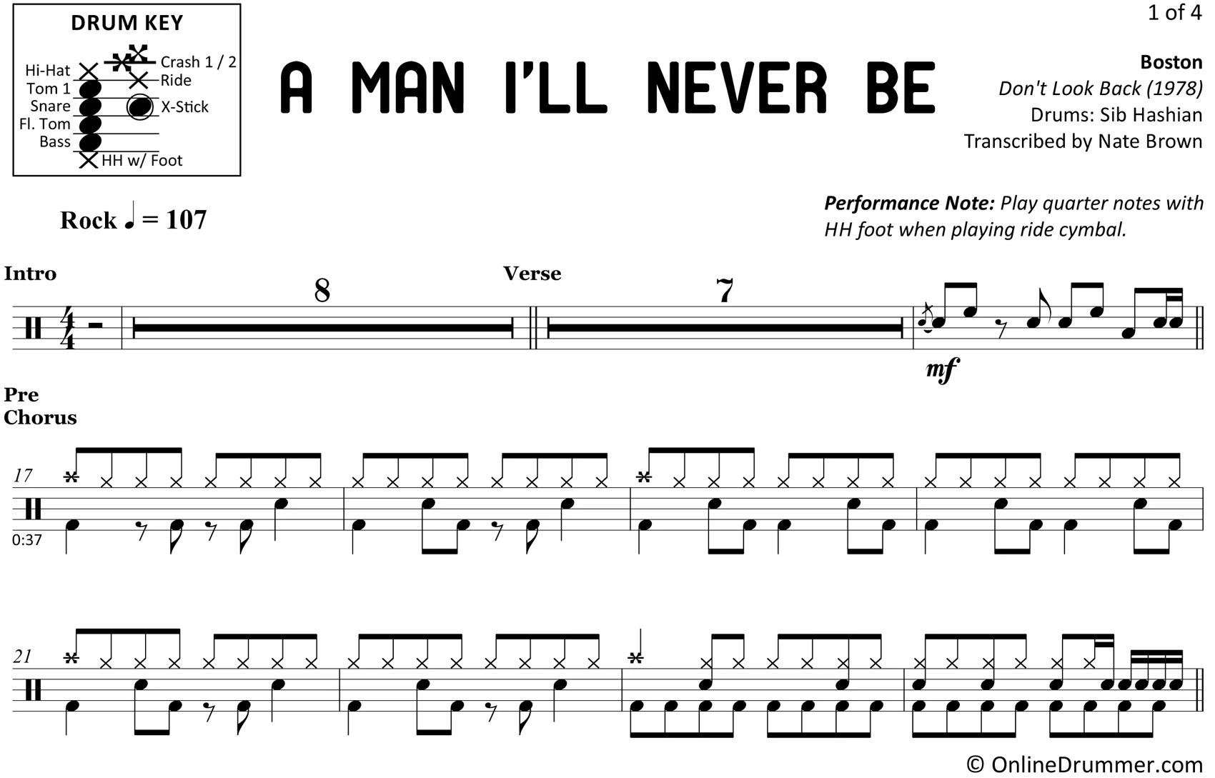 A Man I'll Never Be - Boston - Drum Sheet Music - Image 3