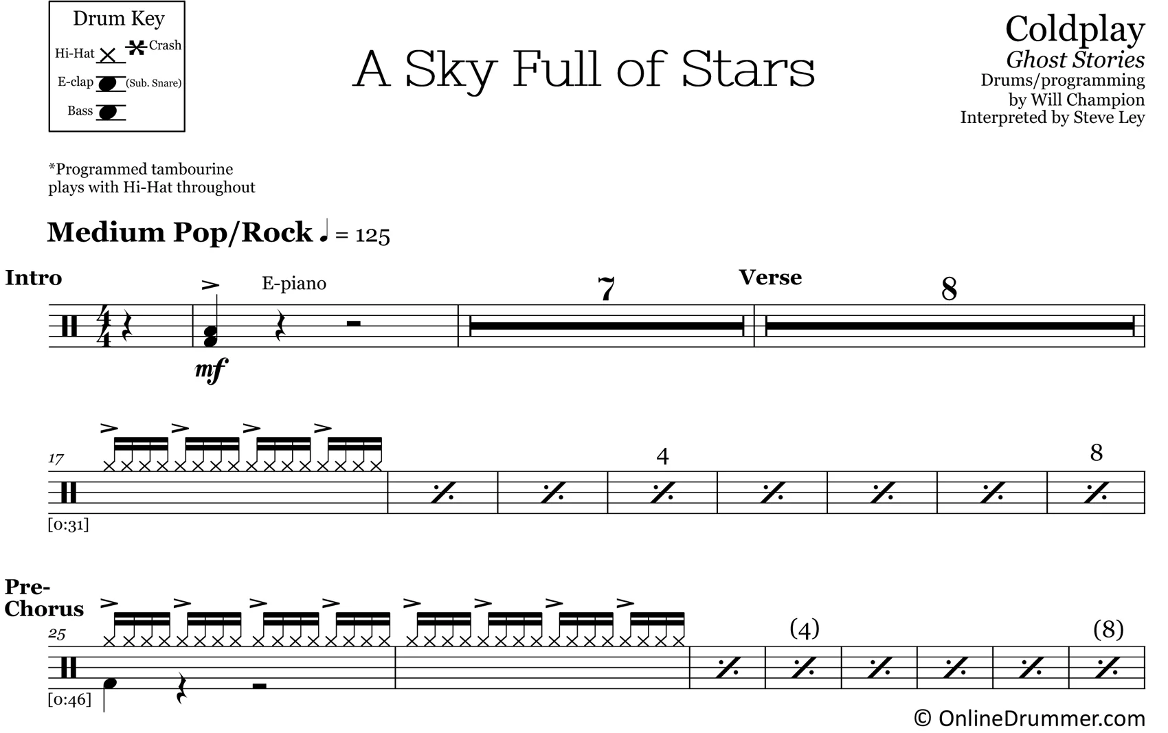 A Sky Full of Stars - Coldplay - Drum Sheet Music - Image 3