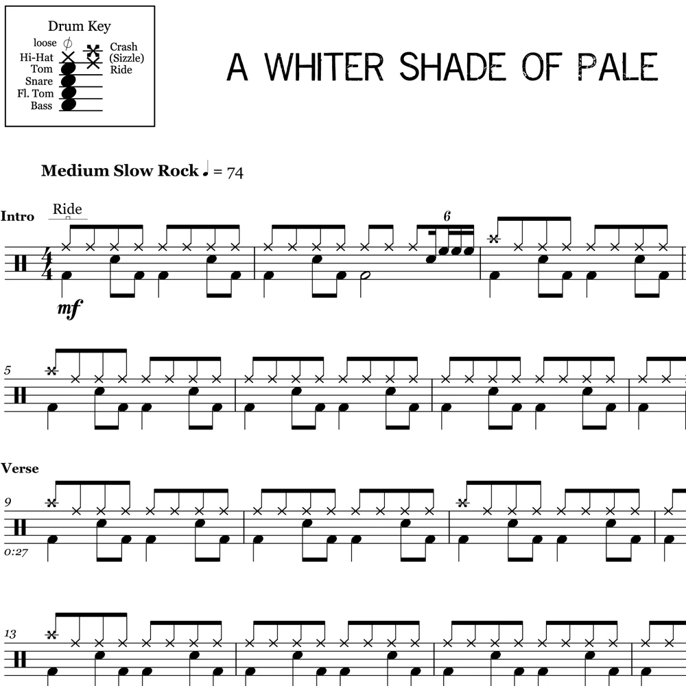 A Whiter Shade Of Pale - Procol Harum - Drum Sheet Music - Image 2