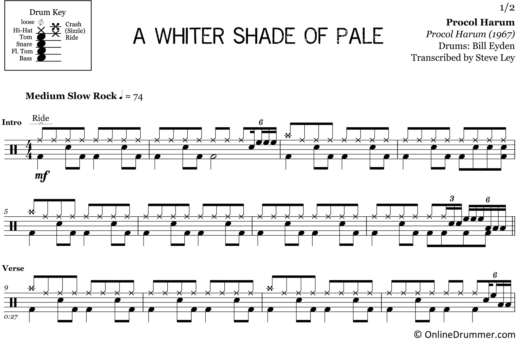 A Whiter Shade Of Pale - Procol Harum - Drum Sheet Music - Image 3