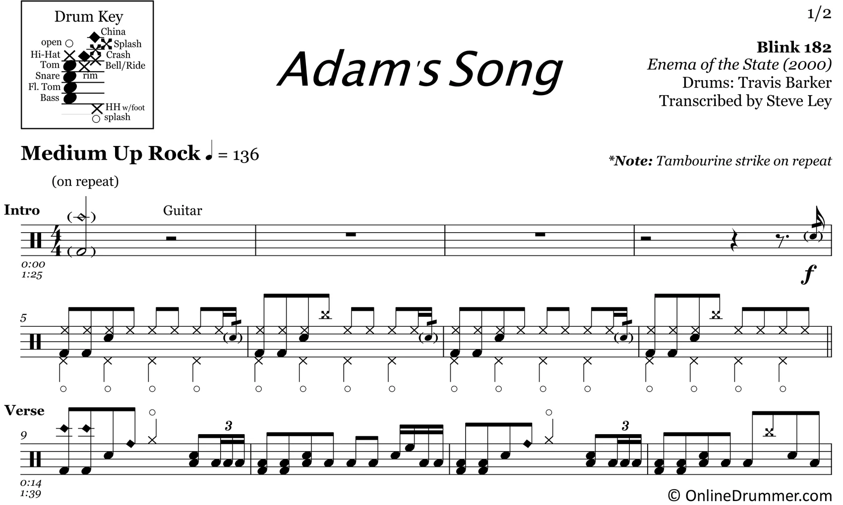 Adam's Song - Blink 182 - Drum Sheet Music - Image 3