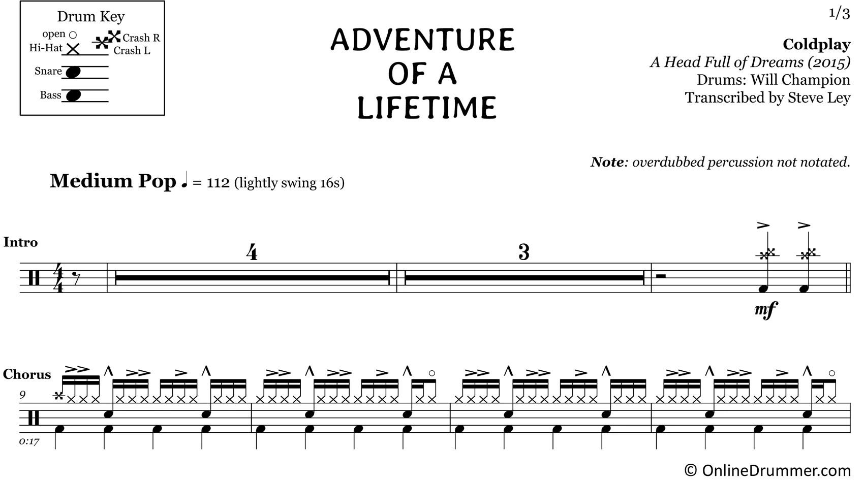 Adventure of a Lifetime - Coldplay - Drum Sheet Music - Image 3