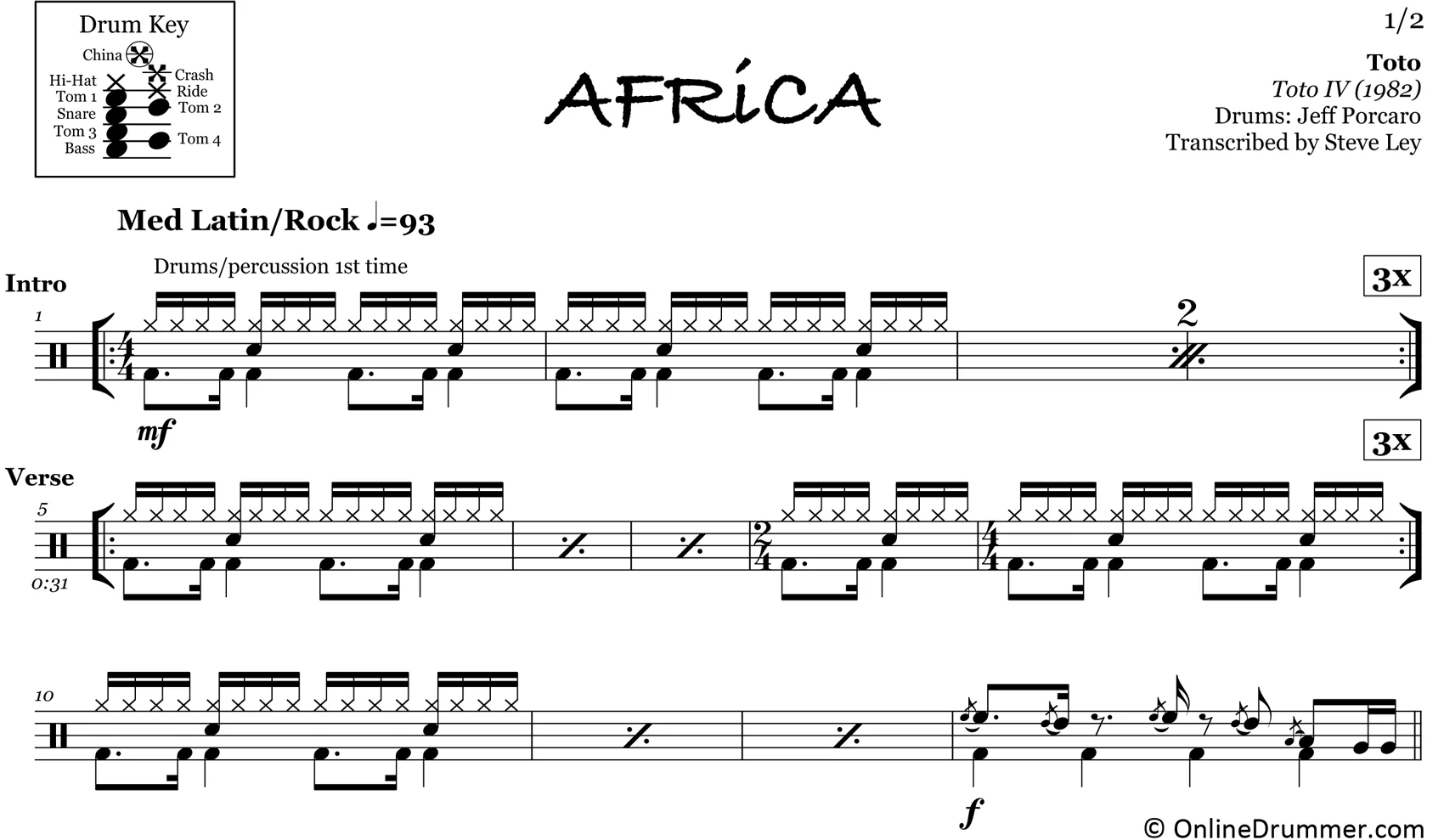 Africa - Toto - Drum Sheet Music - Image 3