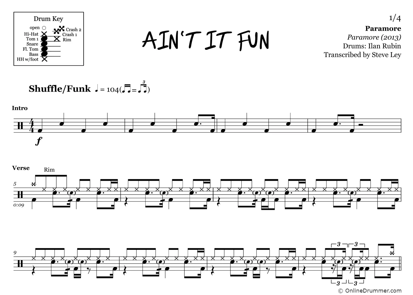 Ain't It Fun - Paramore - Drum Sheet Music - Image 3