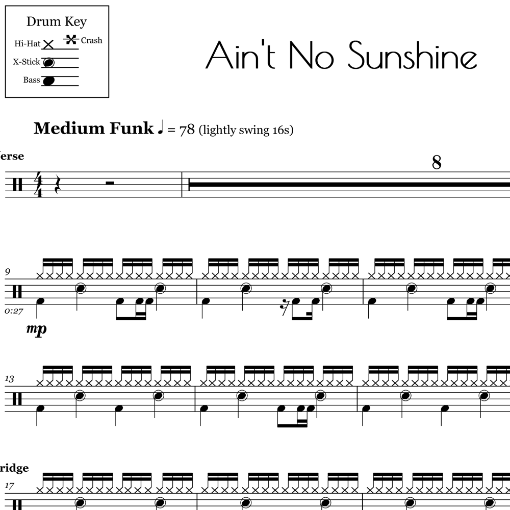 Ain't No Sunshine - Bill Withers - Drum Sheet Music - Image 2