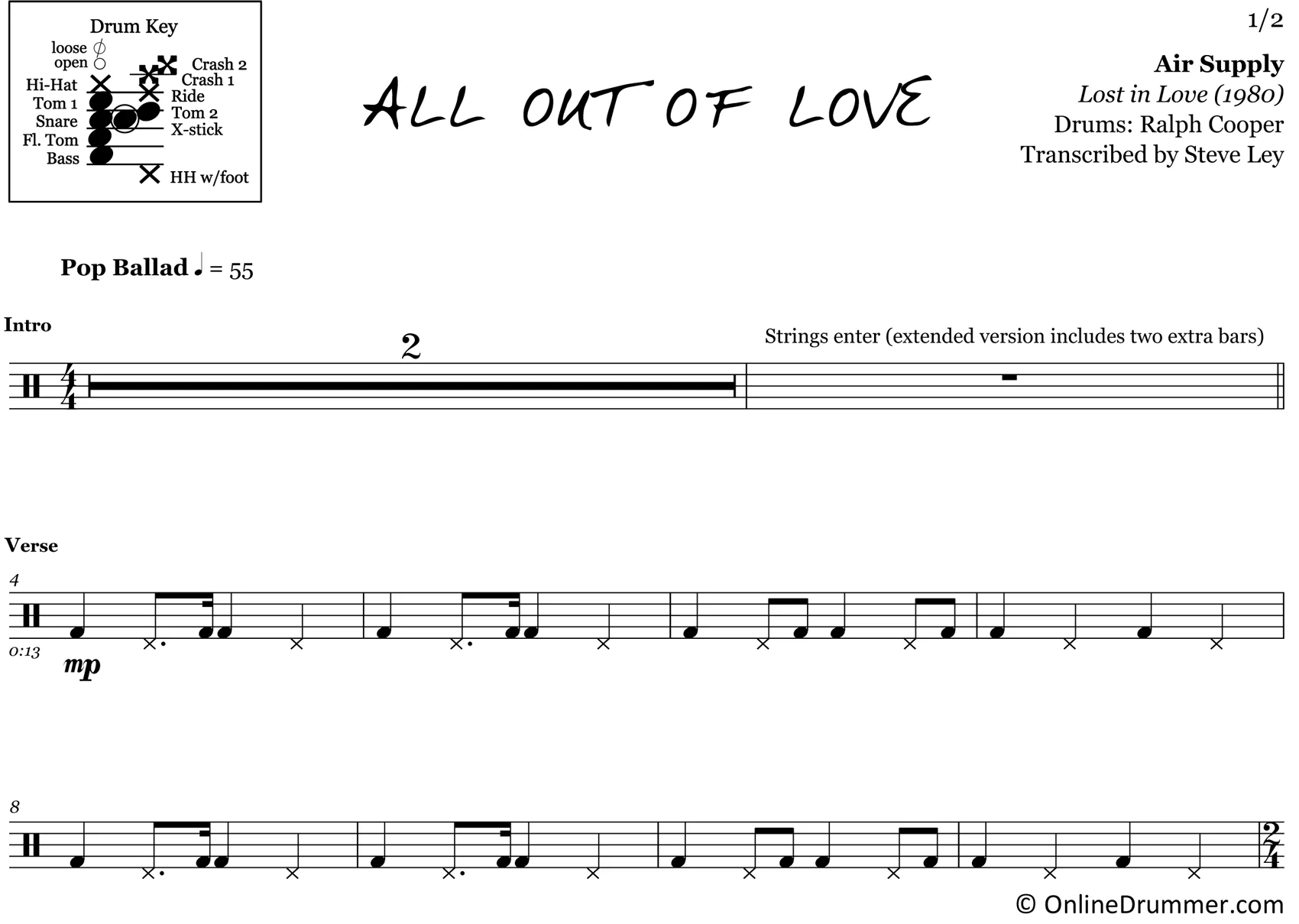All Out of Love - Air Supply - Drum Sheet Music - Image 3