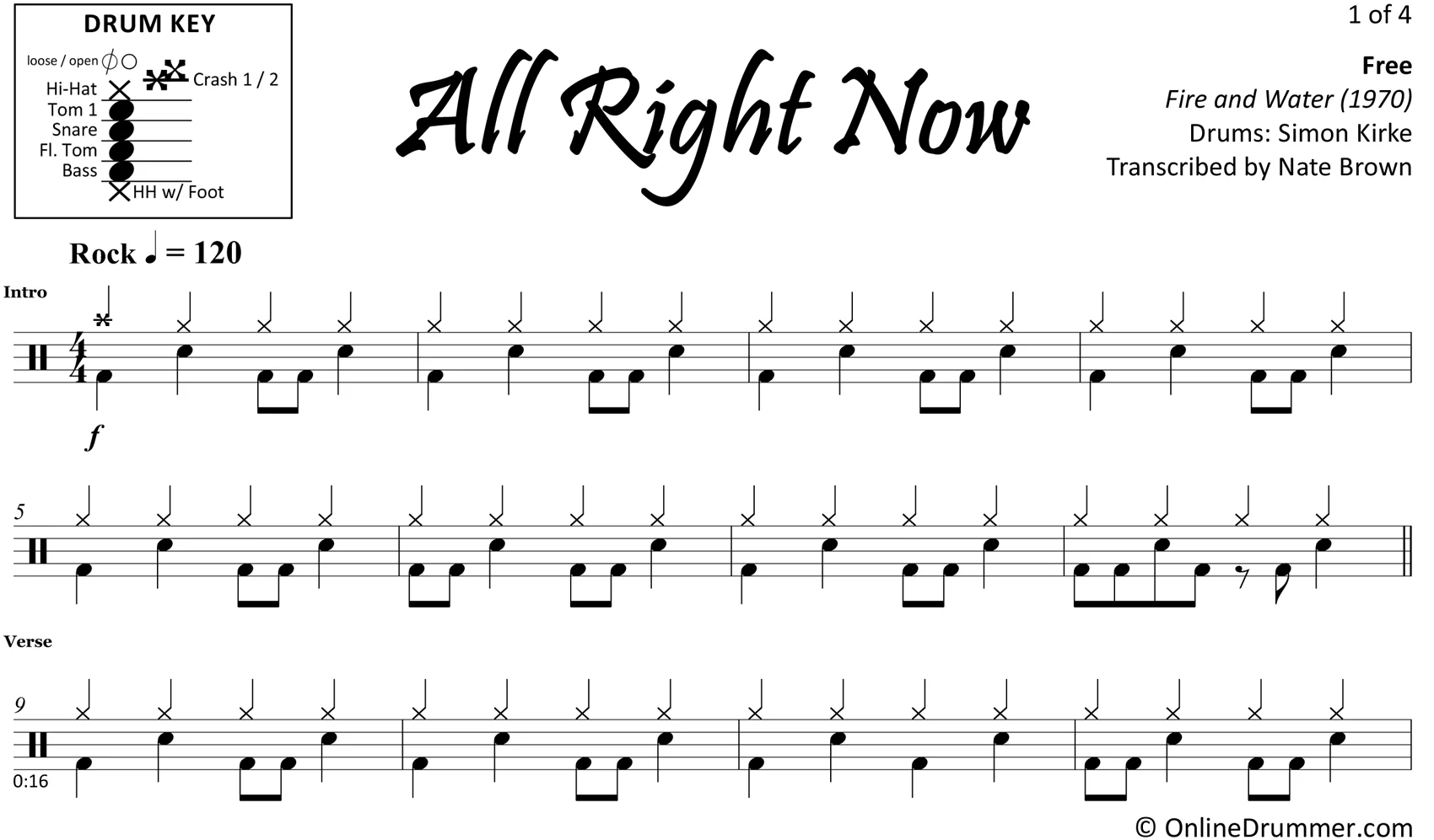 All Right Now - Free - Drum Sheet Music - Image 3