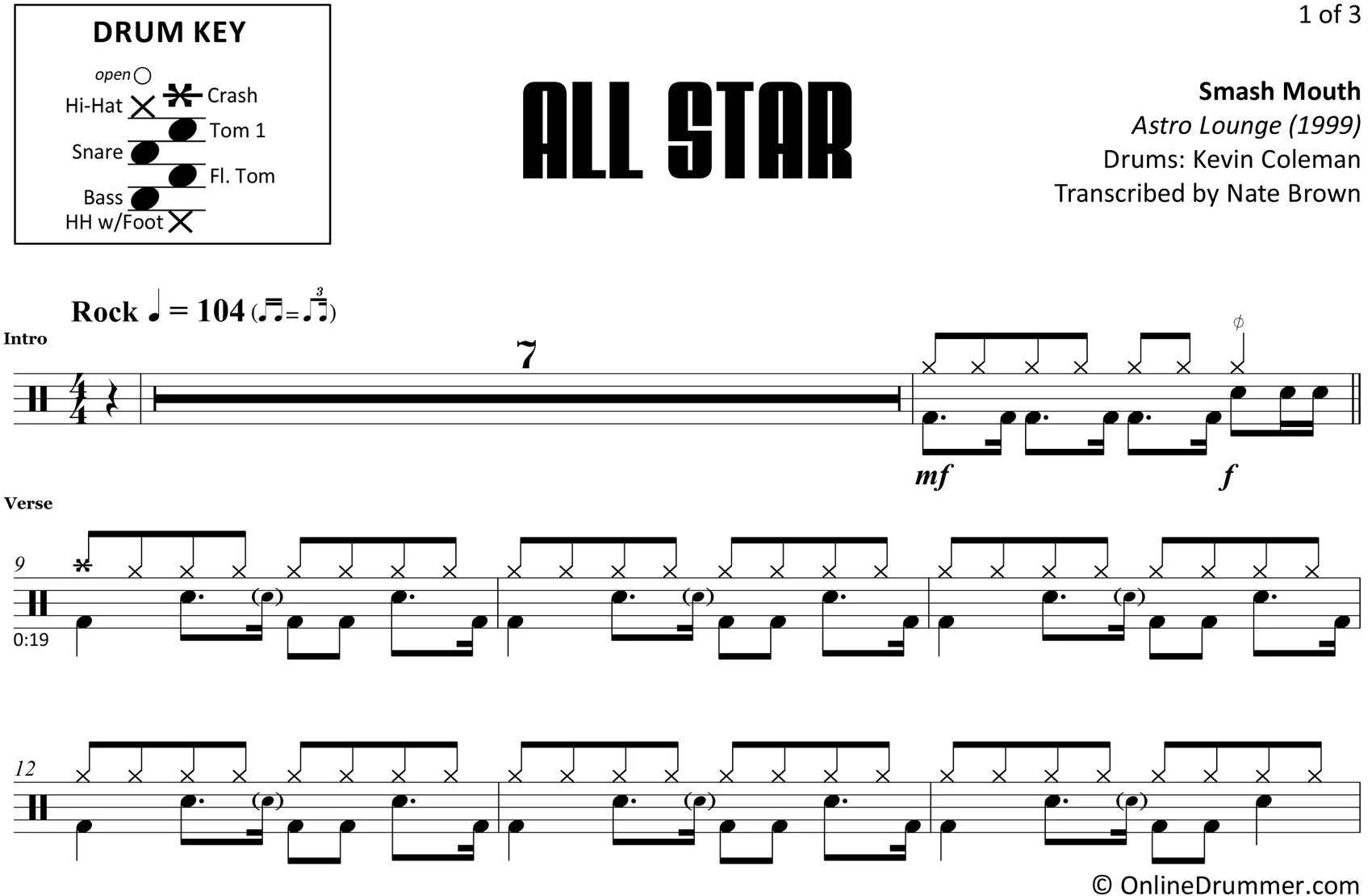 All Star - Smash Mouth - Drum Sheet Music - Image 3