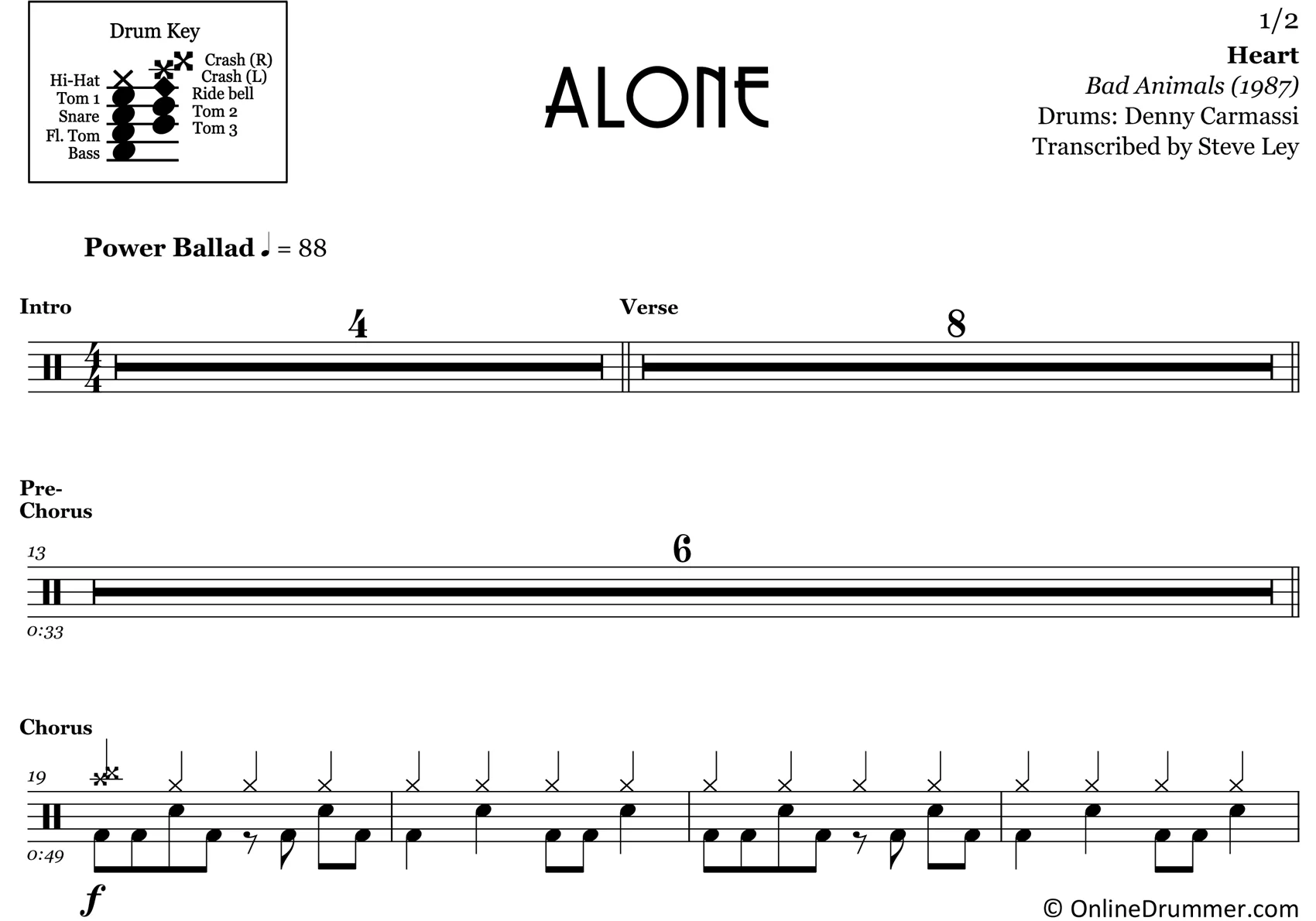 Alone - Heart - Drum Sheet Music - Image 3