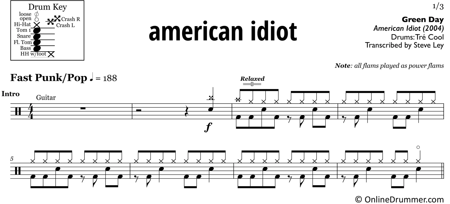 American Idiot - Green Day - Drum Sheet Music - Image 3