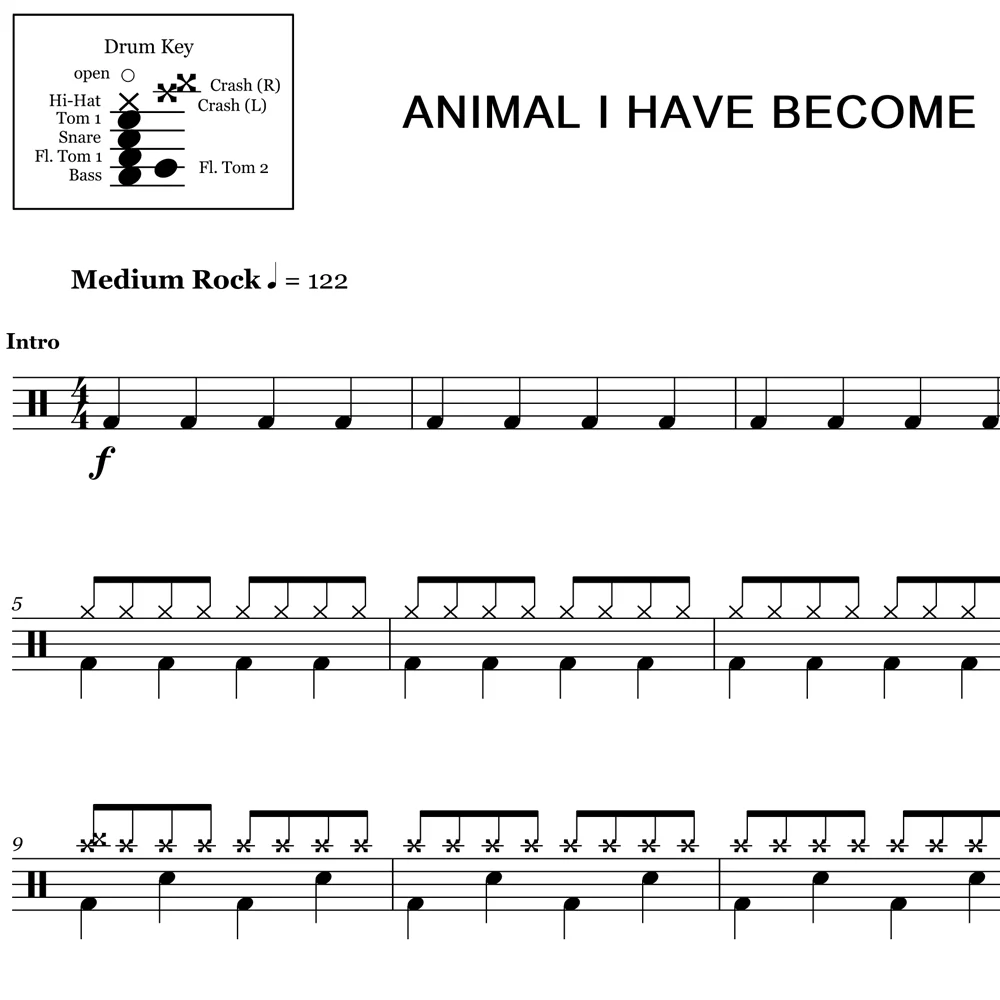 Animal I Have Become - Three Days Grace - Drum Sheet Music - Image 2