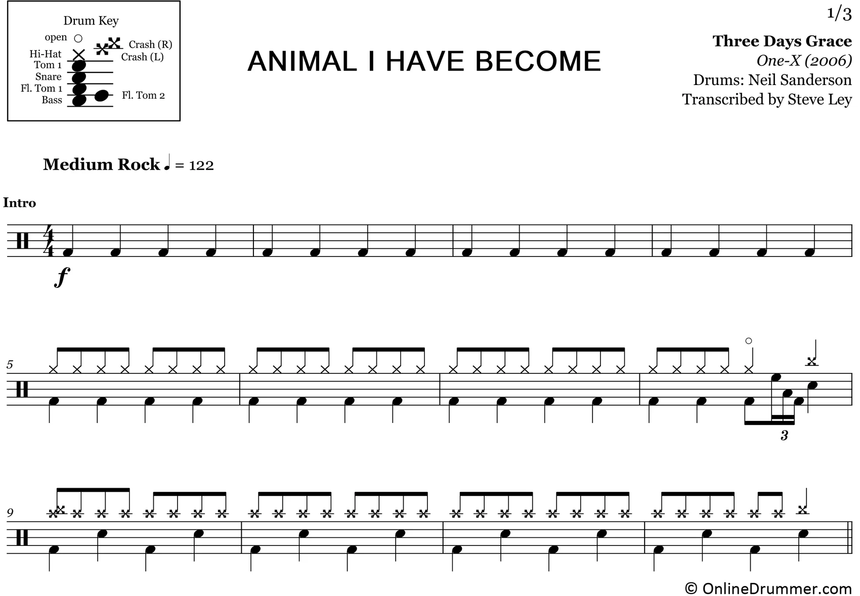Animal I Have Become - Three Days Grace - Drum Sheet Music - Image 3