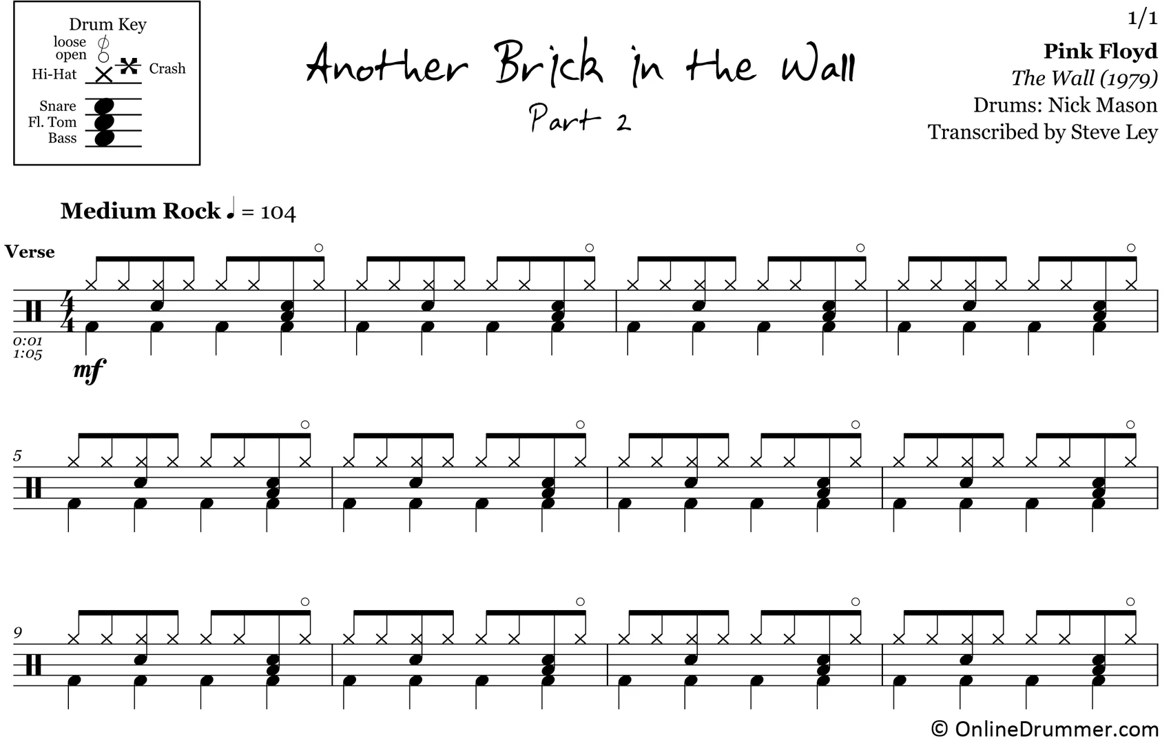 Another Brick in the Wall (Part 2) - Pink Floyd - Drum Sheet Music - Image 3