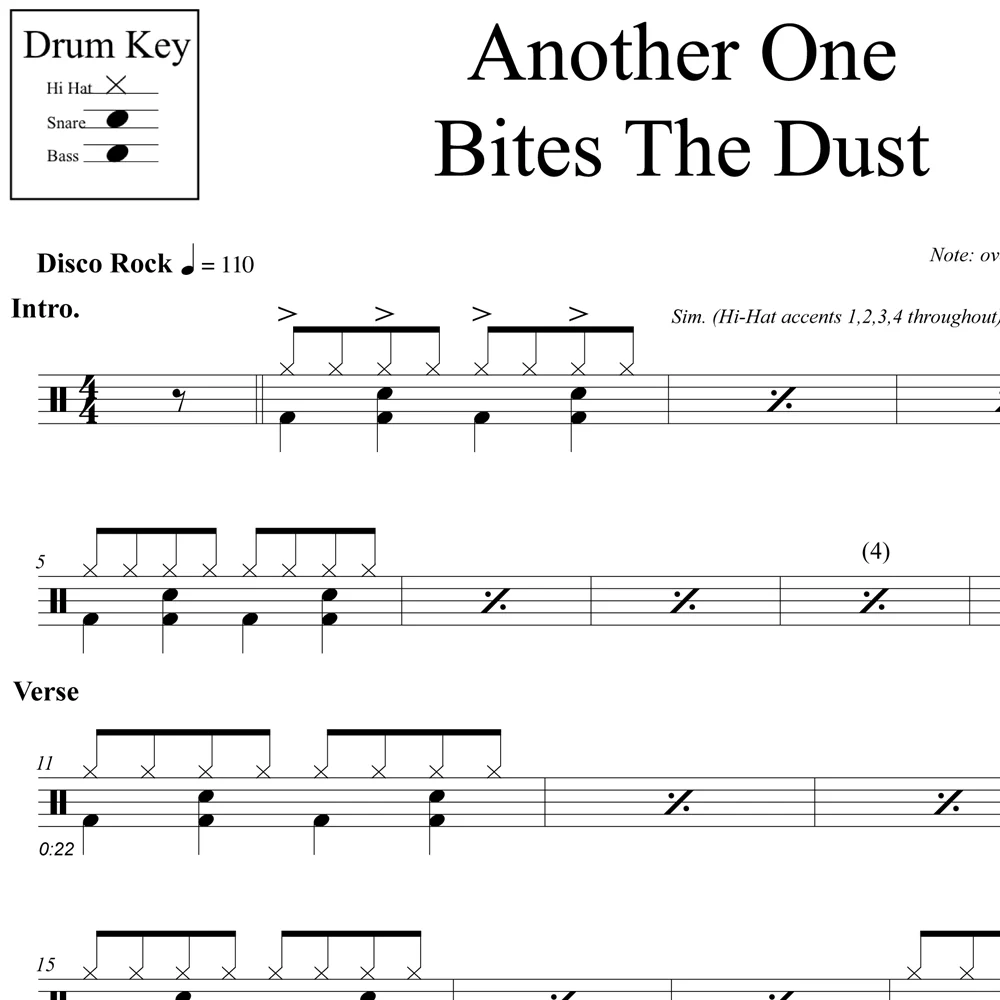Another One Bites The Dust - Queen - Drum Sheet Music - Image 2