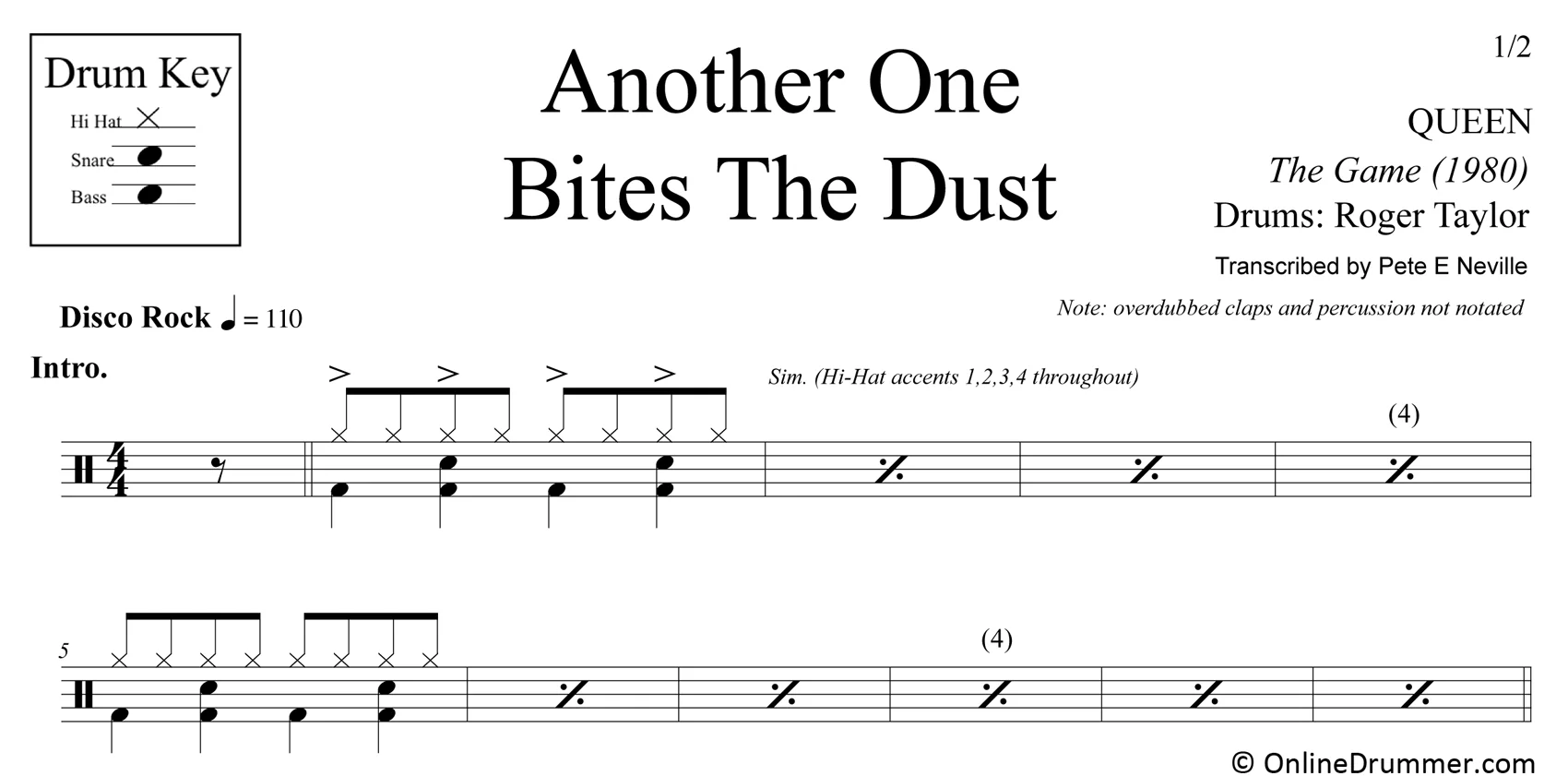 Another One Bites The Dust - Queen - Drum Sheet Music - Image 3