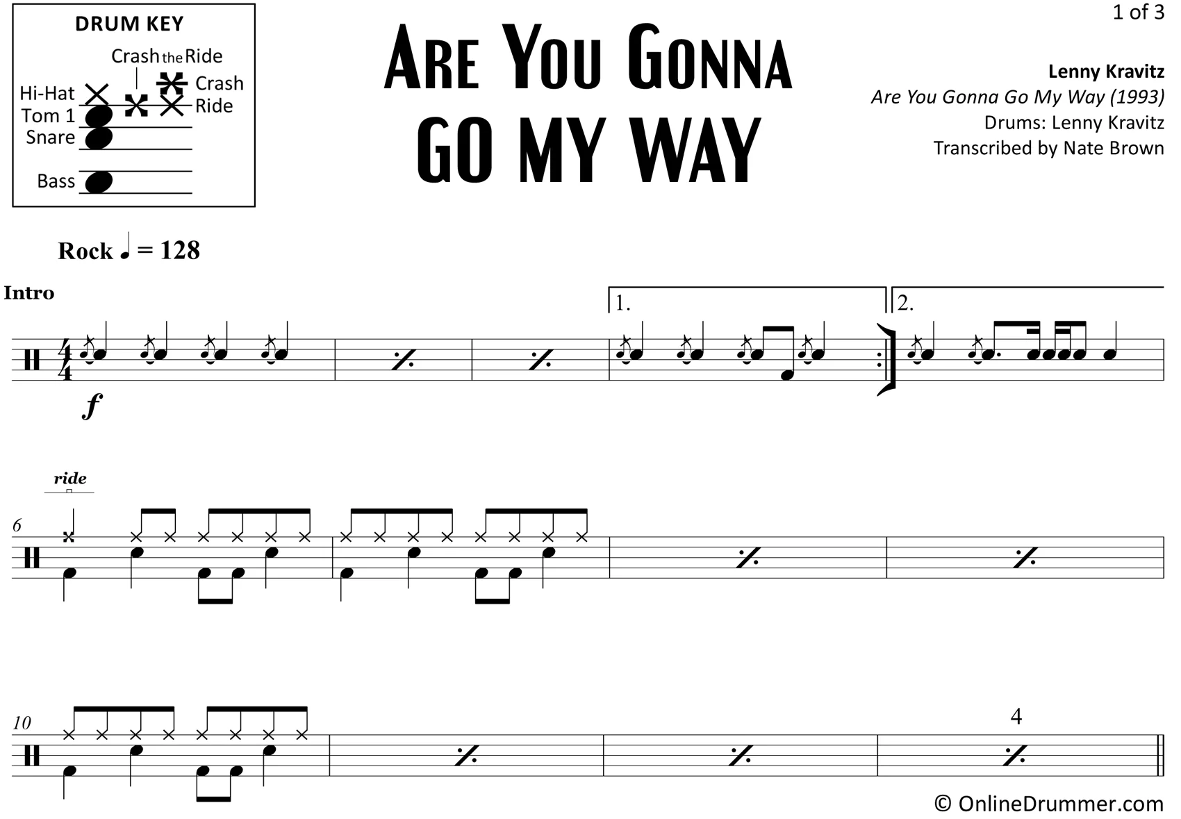 Are You Gonna Go My Way - Lenny Kravitz - Drum Sheet Music - Image 3