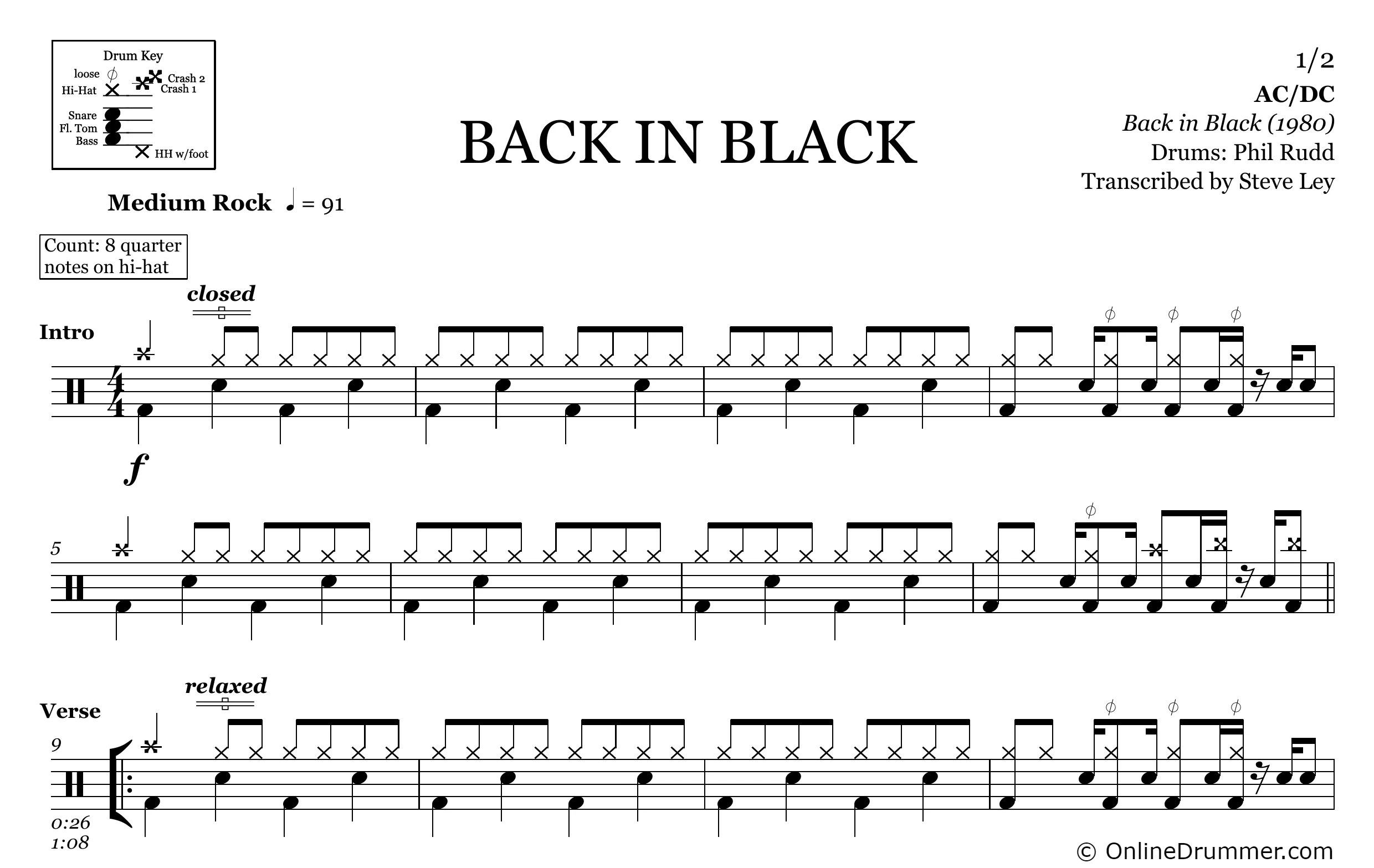 Back in Black - ACDC - Drum Sheet Music - Image 3