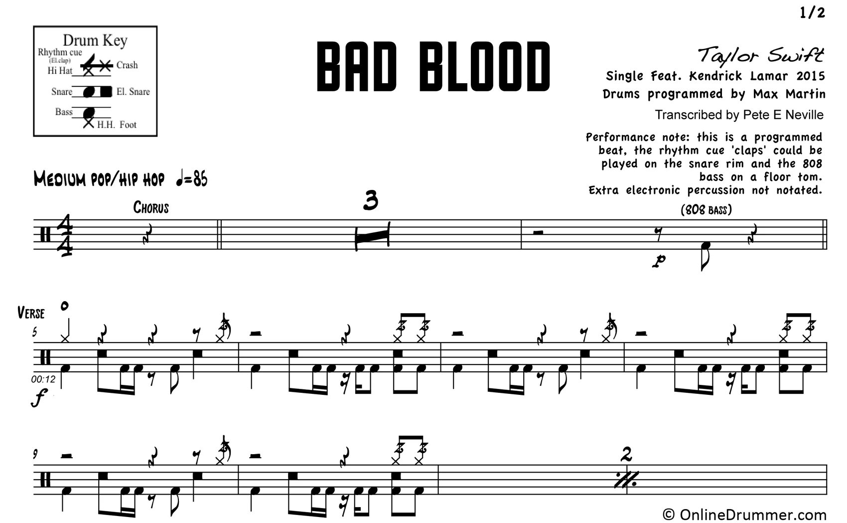 Bad Blood - Taylor Swift - Drum Sheet Music - Image 3