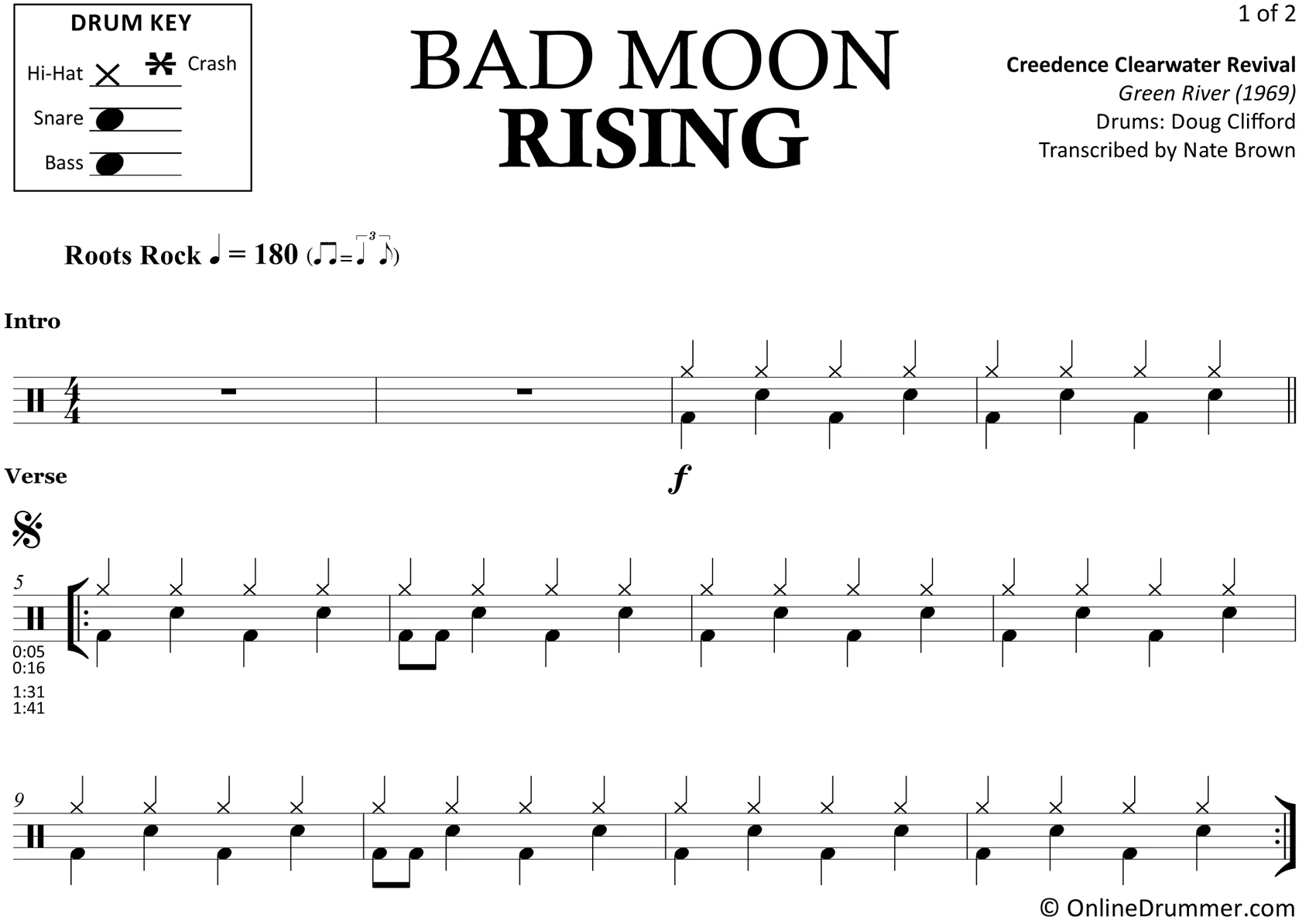 Bad Moon Rising - Creedence Clearwater Revival - Drum Sheet Music - Image 3