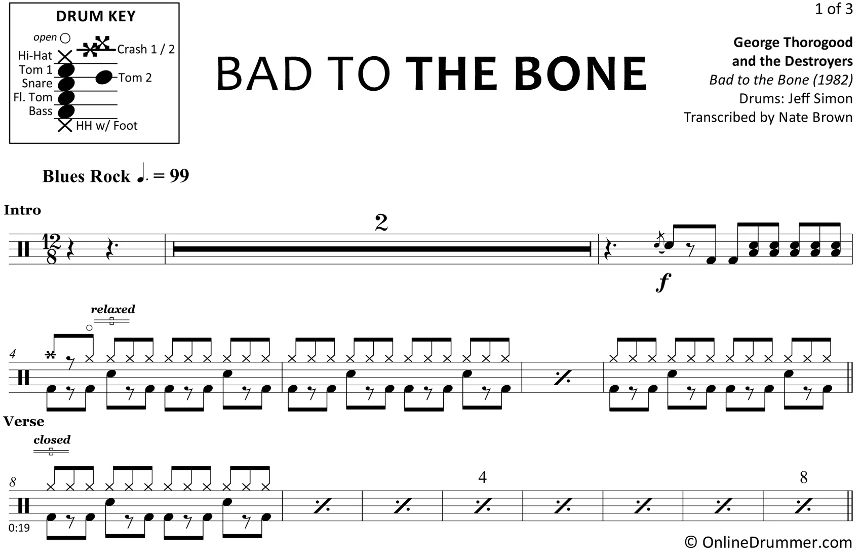 Bad to the Bone - George Thorogood and the Destroyers - Drum Sheet Music - Image 3