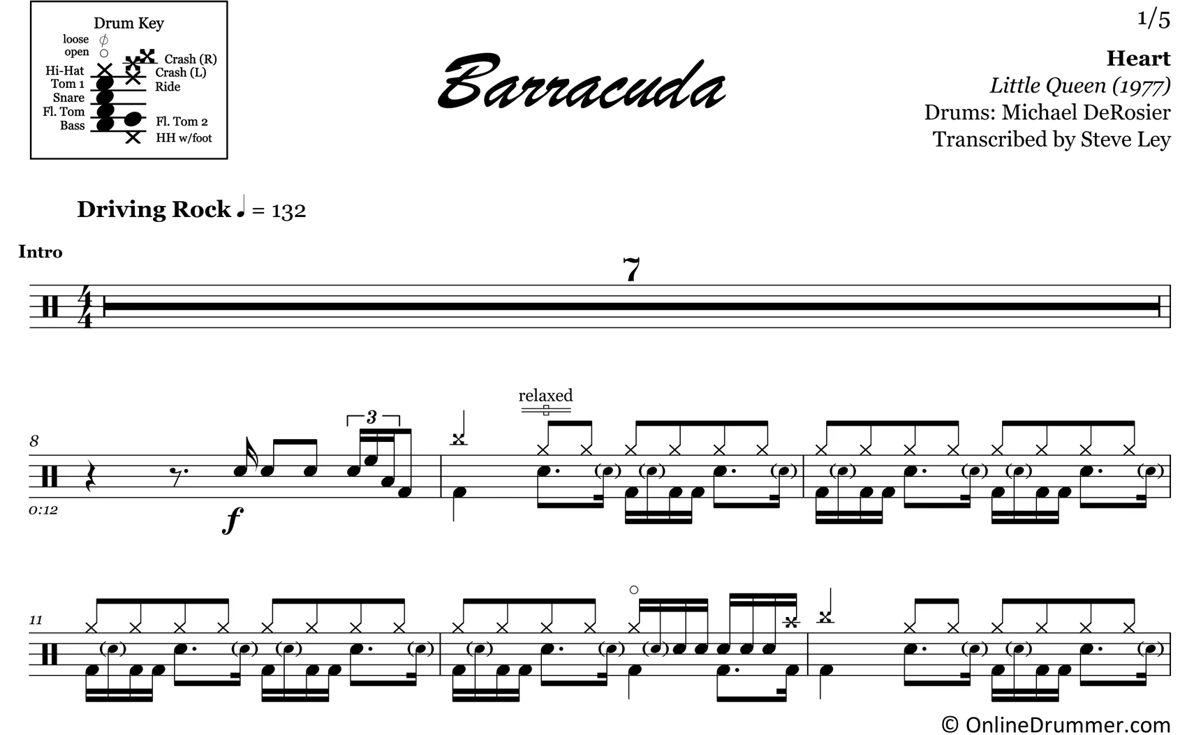 Barracuda - Heart - Drum Sheet Music - Image 3