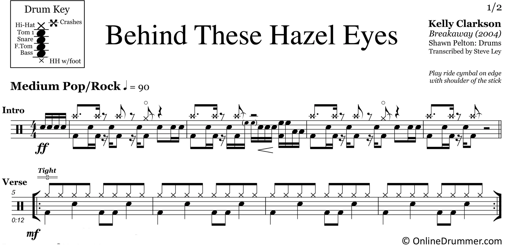 Behind These Hazel Eyes - Kelly Clarkson - Drum Sheet Music - Image 3