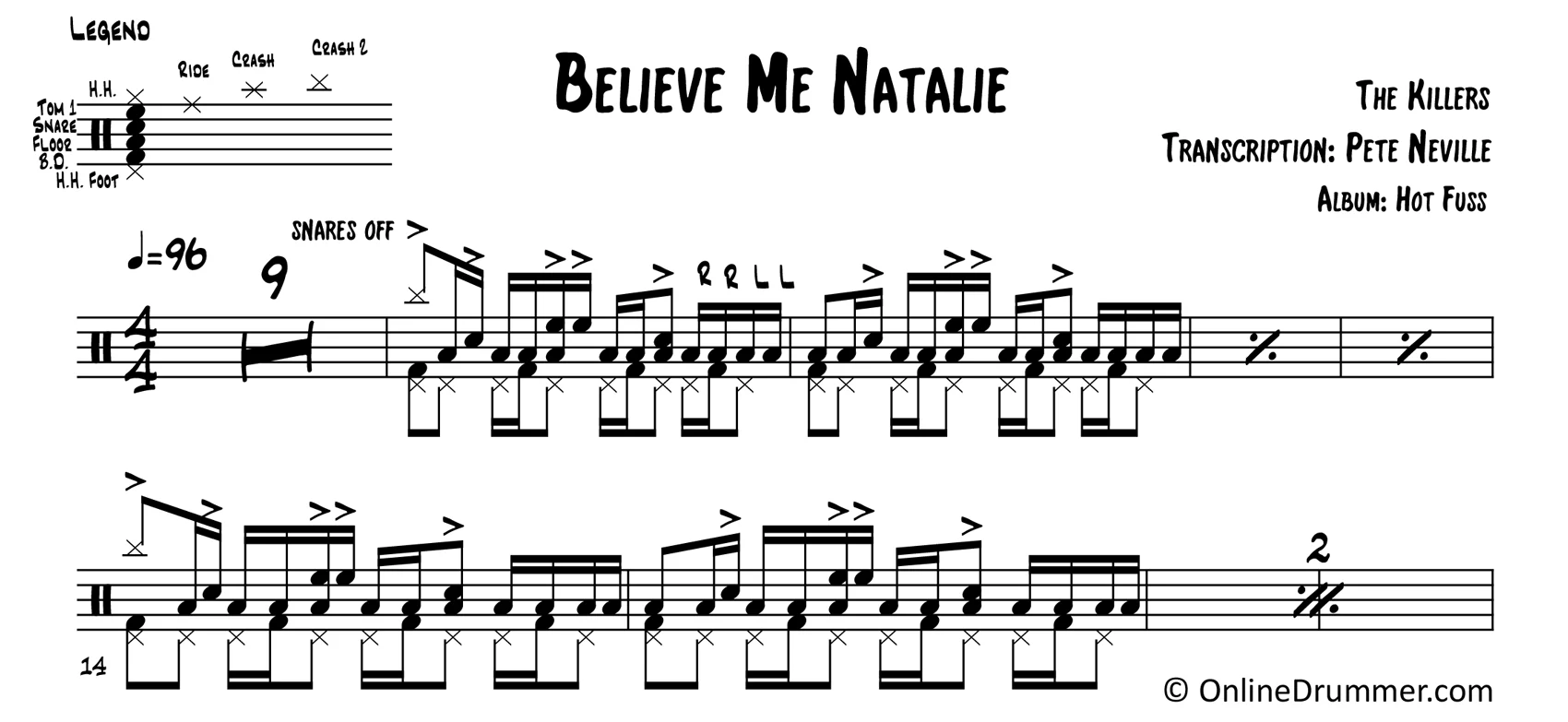 Believe Me Natalie - The Killers - Drum Sheet Music - Image 3