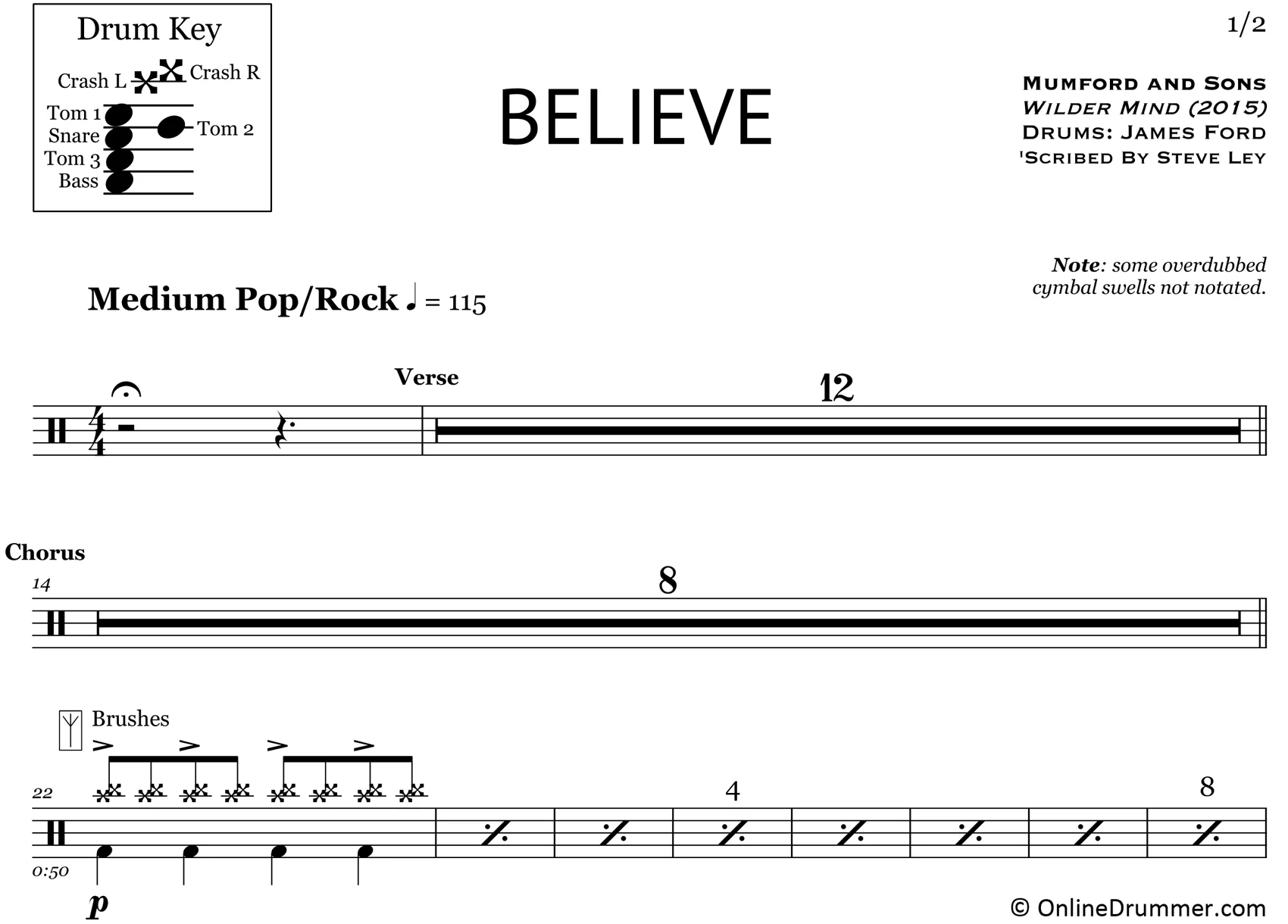 Believe - Mumford & Sons - Drum Sheet Music - Image 3