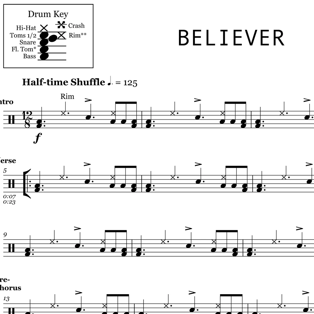 Believer - Imagine Dragons - Drum Sheet Music - Image 2
