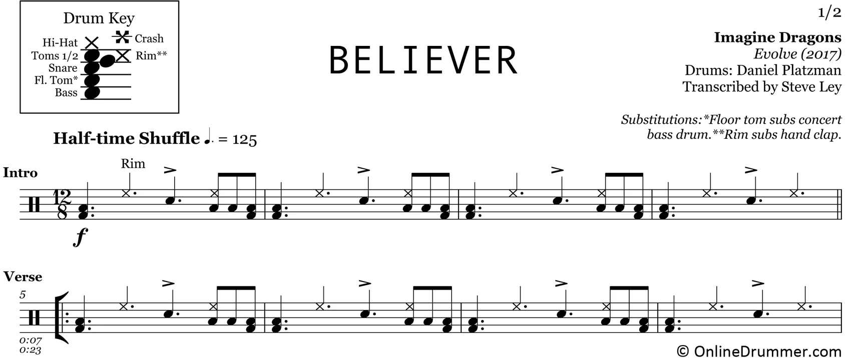 Believer - Imagine Dragons - Drum Sheet Music - Image 3