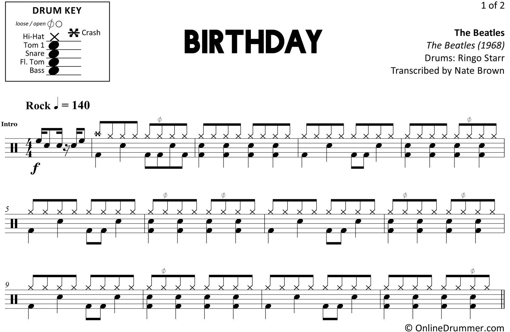 Birthday - The Beatles - Drum Sheet Music - Image 3