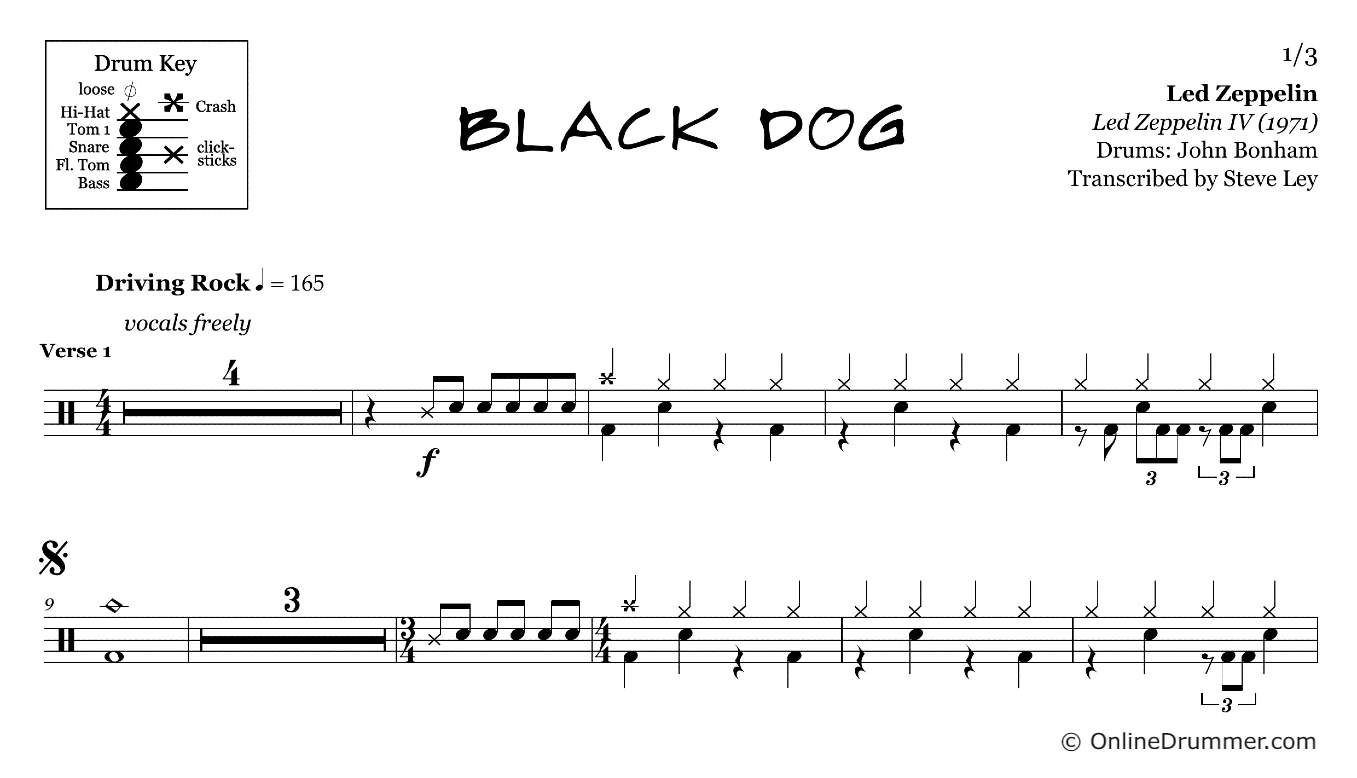 Black Dog - Led Zeppelin - Drum Sheet Music - Image 3