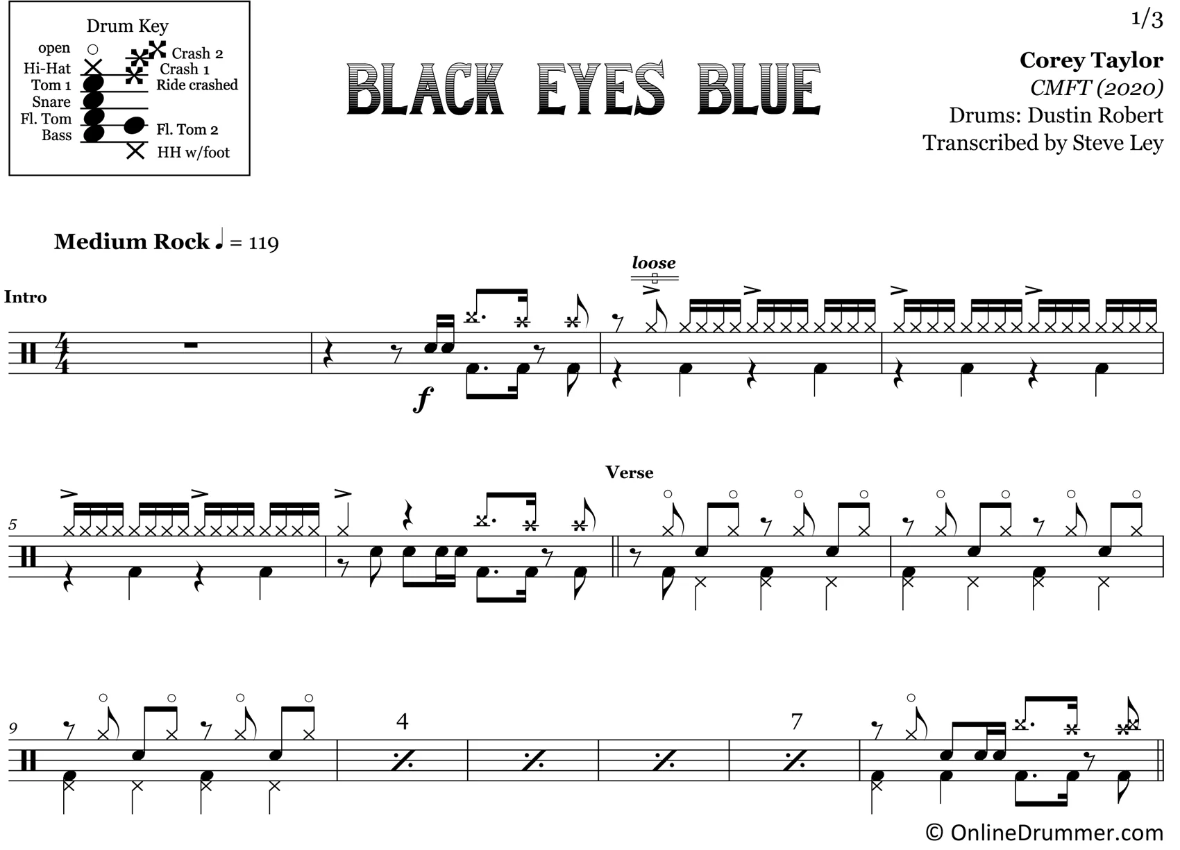 Black Eyes Blue - Corey Taylor - Drum Sheet Music - Image 3