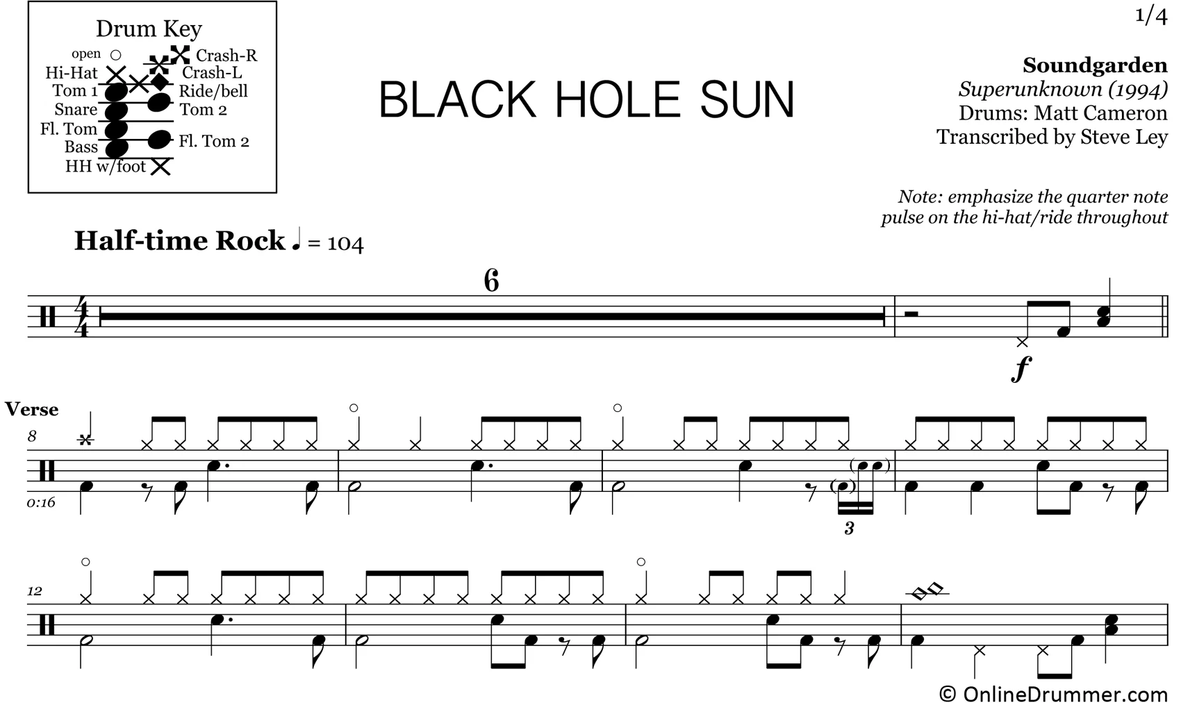 Black Hole Sun - Soundgarden - Drum Sheet Music - Image 3