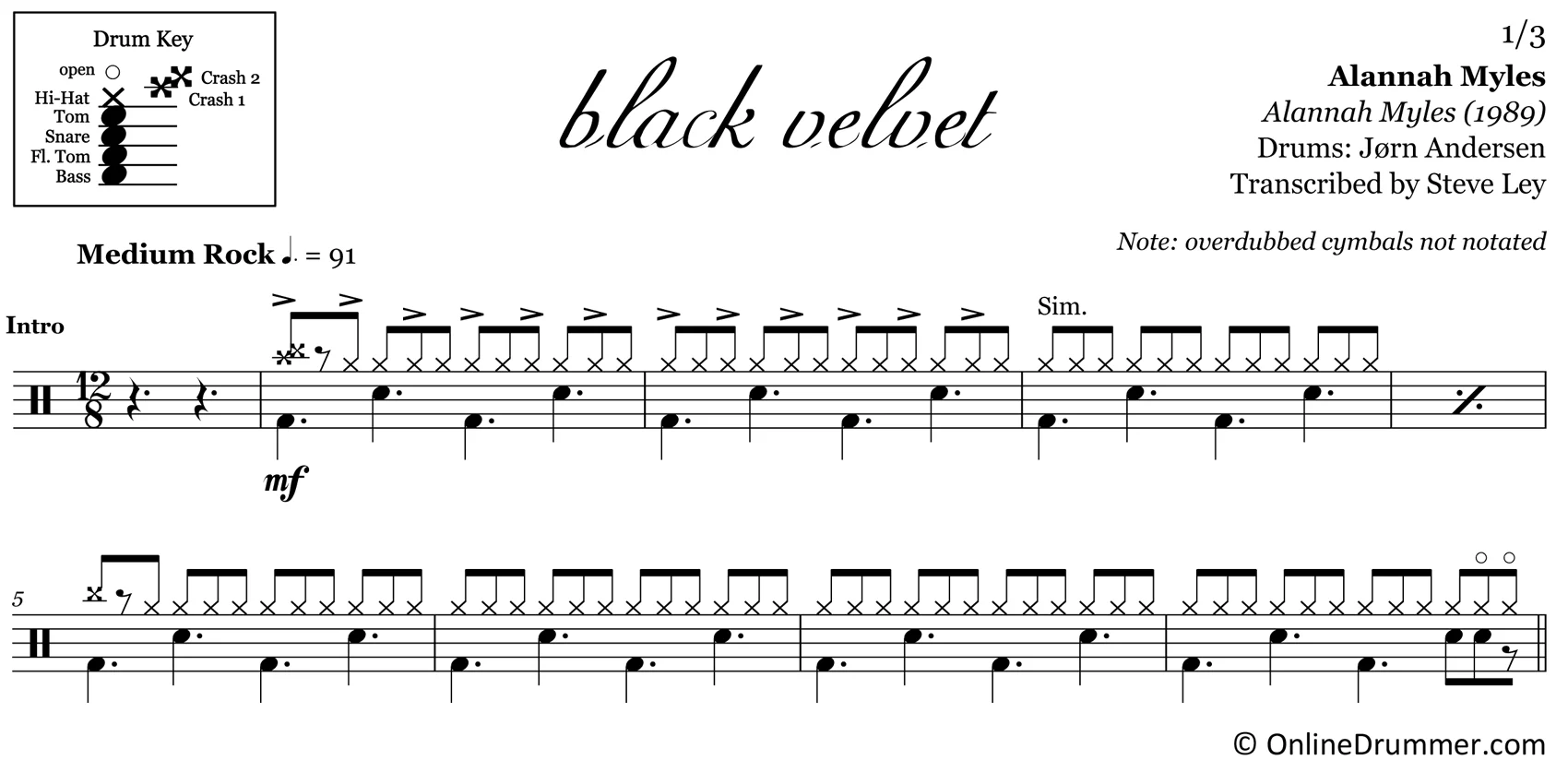 Black Velvet - Alannah Myles - Drum Sheet Music - Image 3