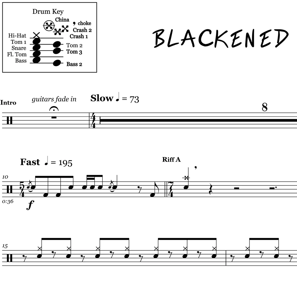 Blackened - Metallica - Drum Sheet Music - Image 2