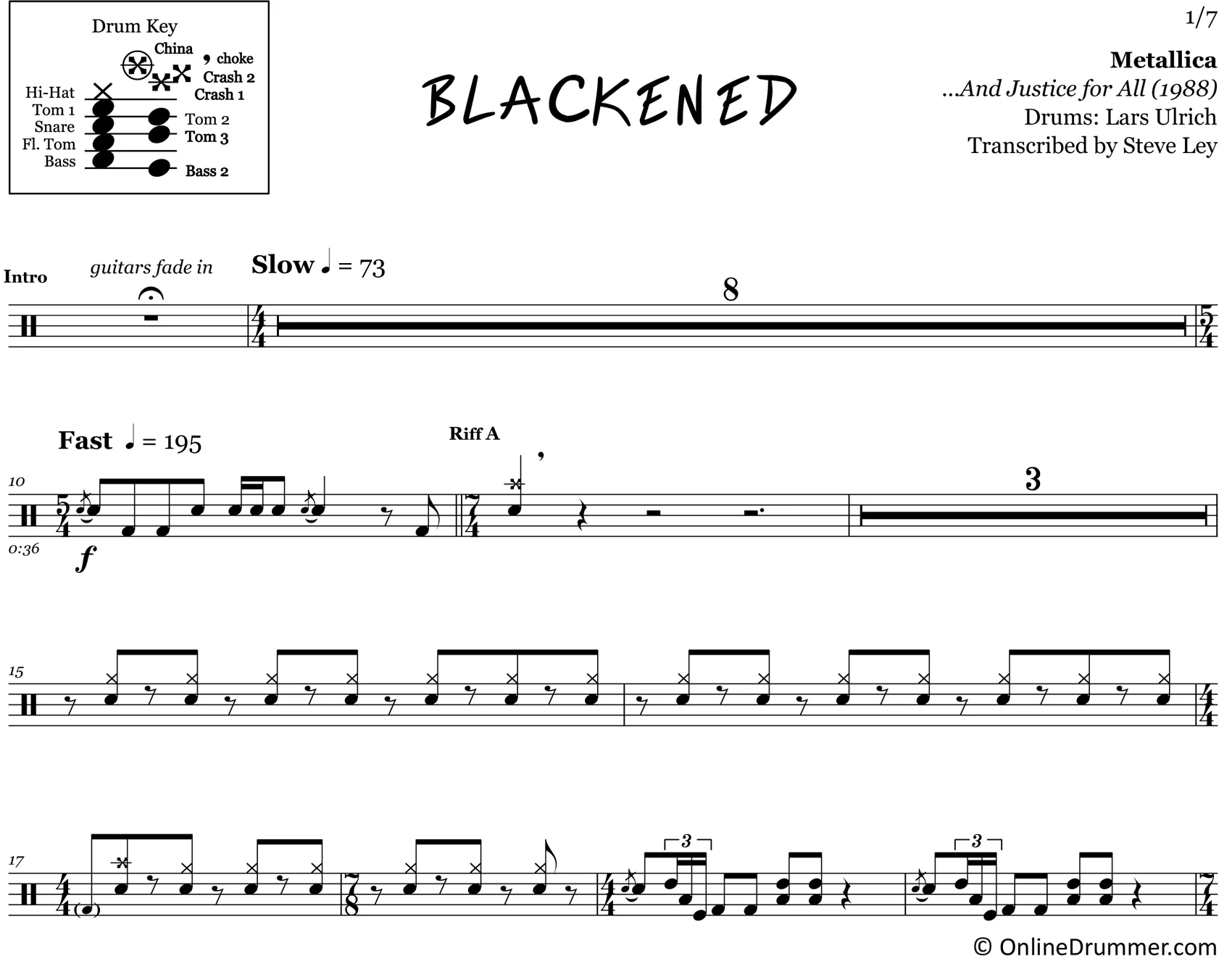 Blackened - Metallica - Drum Sheet Music - Image 3
