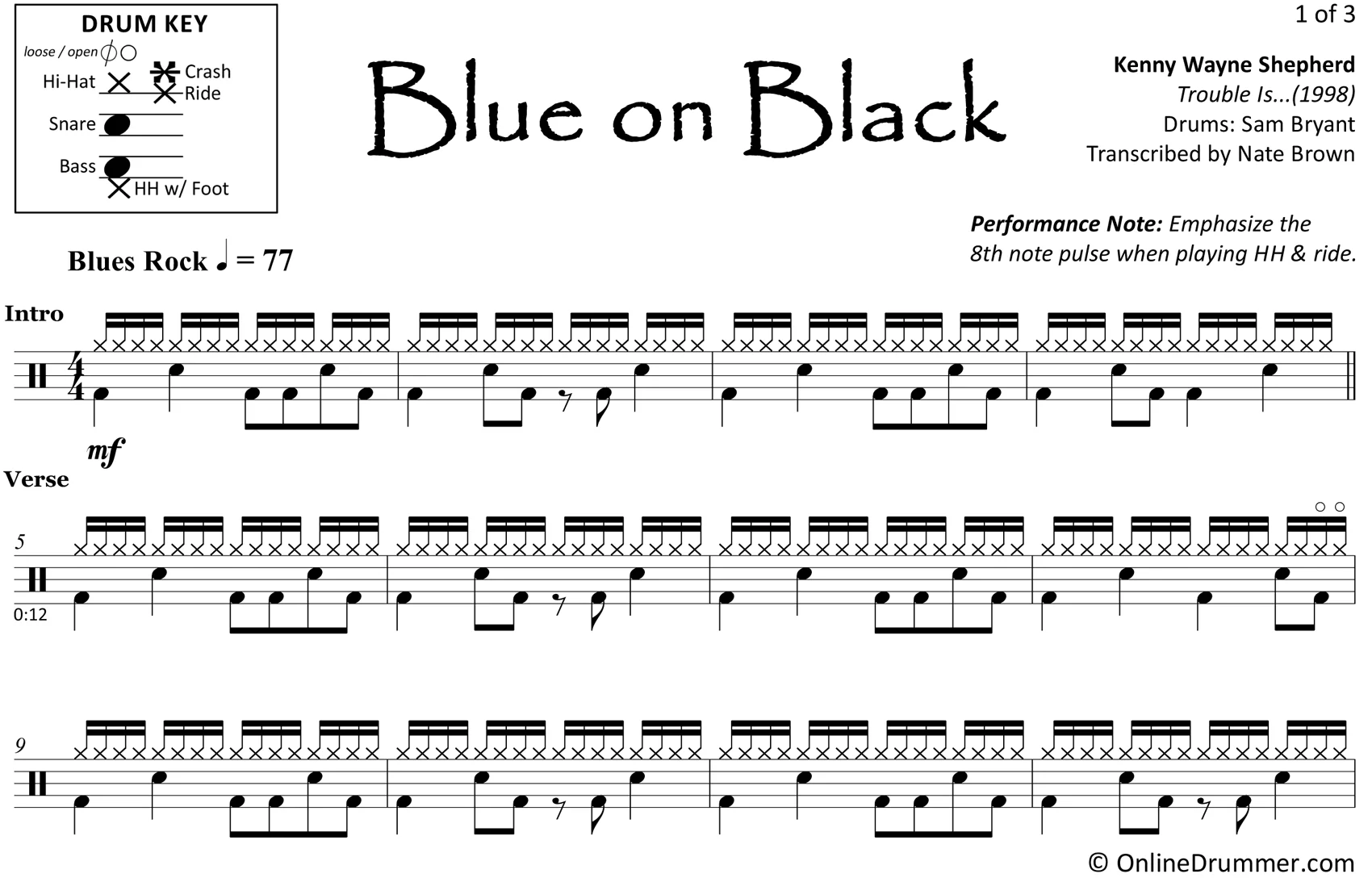Blue on Black - Kenny Wayne Shepherd - Drum Sheet Music - Image 3
