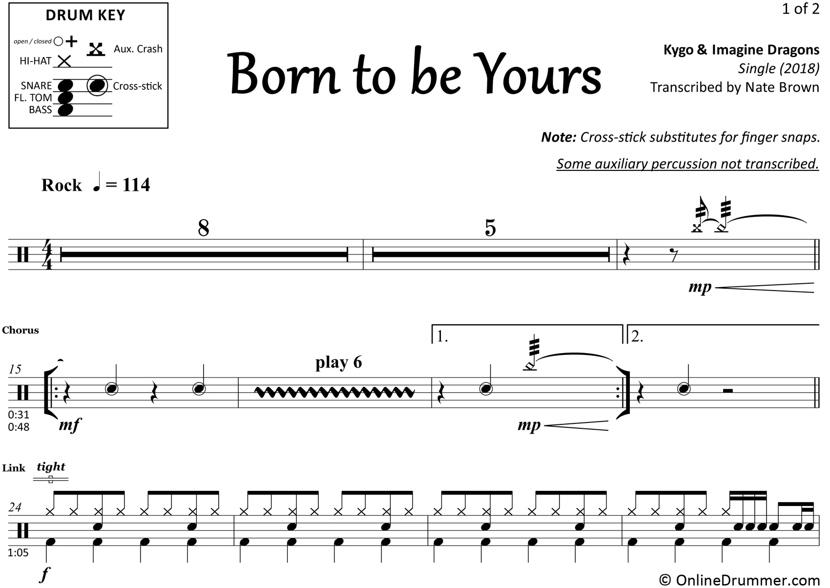 Born to be Yours - Kygo & Imagine Dragons - Drum Sheet Music - Image 3