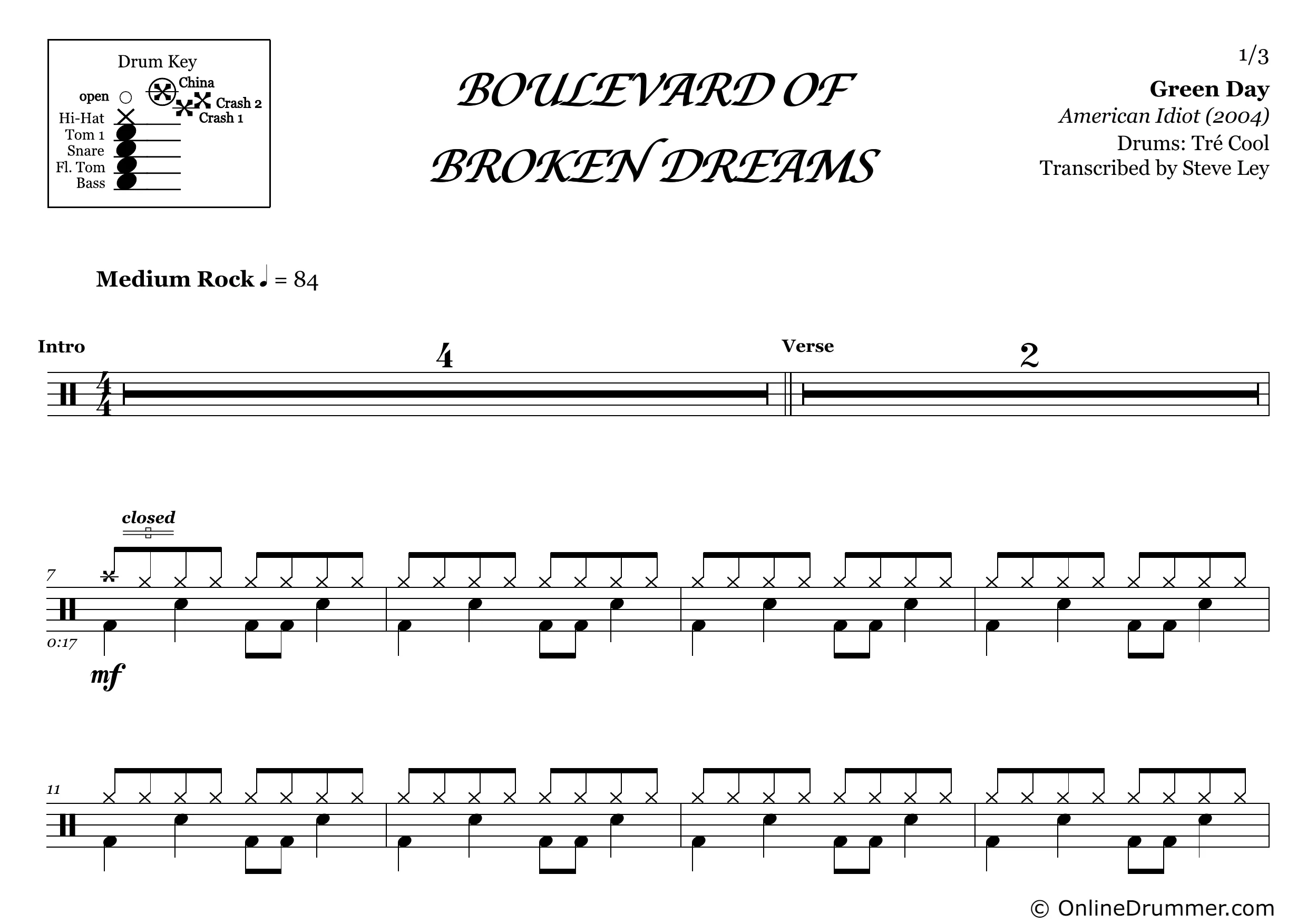 Boulevard of Broken Dreams - Green Day - Drum Sheet Music - Image 3