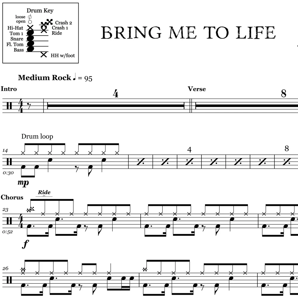 Bring Me To Life - Evanescence - Drum Sheet Music - Image 2