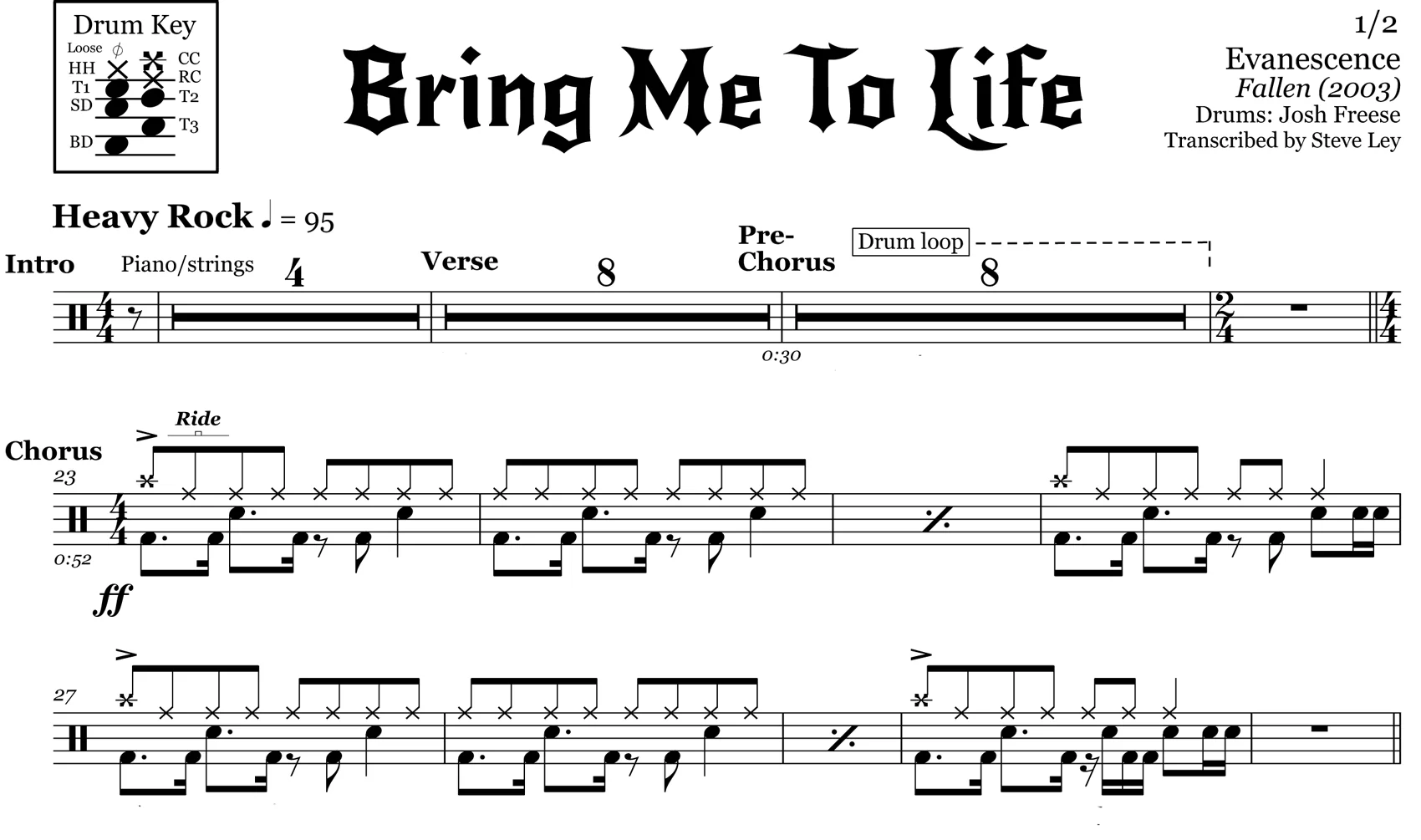 Bring Me To Life - Evanescence - Drum Sheet Music - Image 3