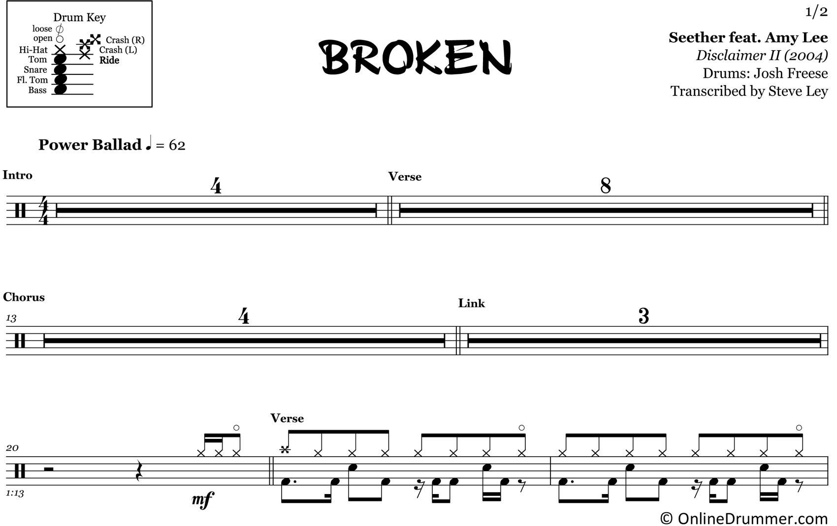 Broken - Seether ft. Amy Lee- Drum Sheet Music - Image 3