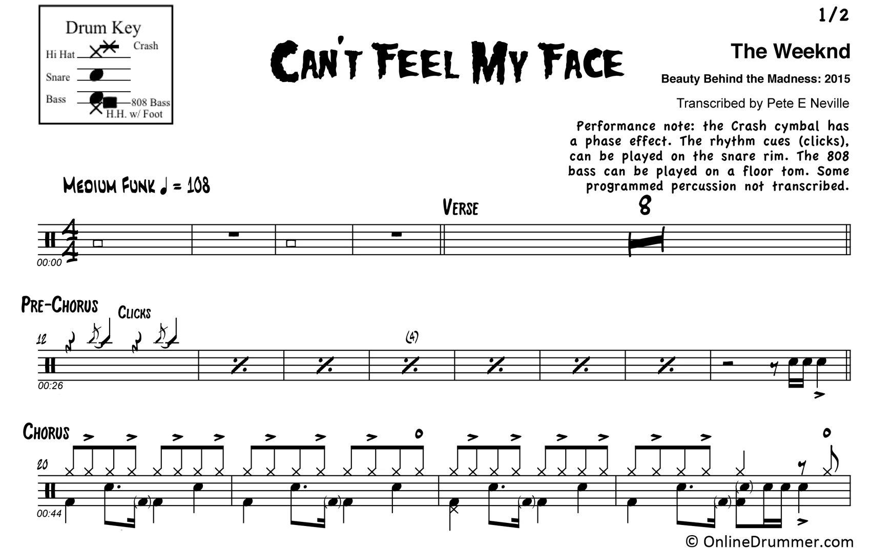 Can't Feel My Face - The Weeknd - Drum Sheet Music - Image 3