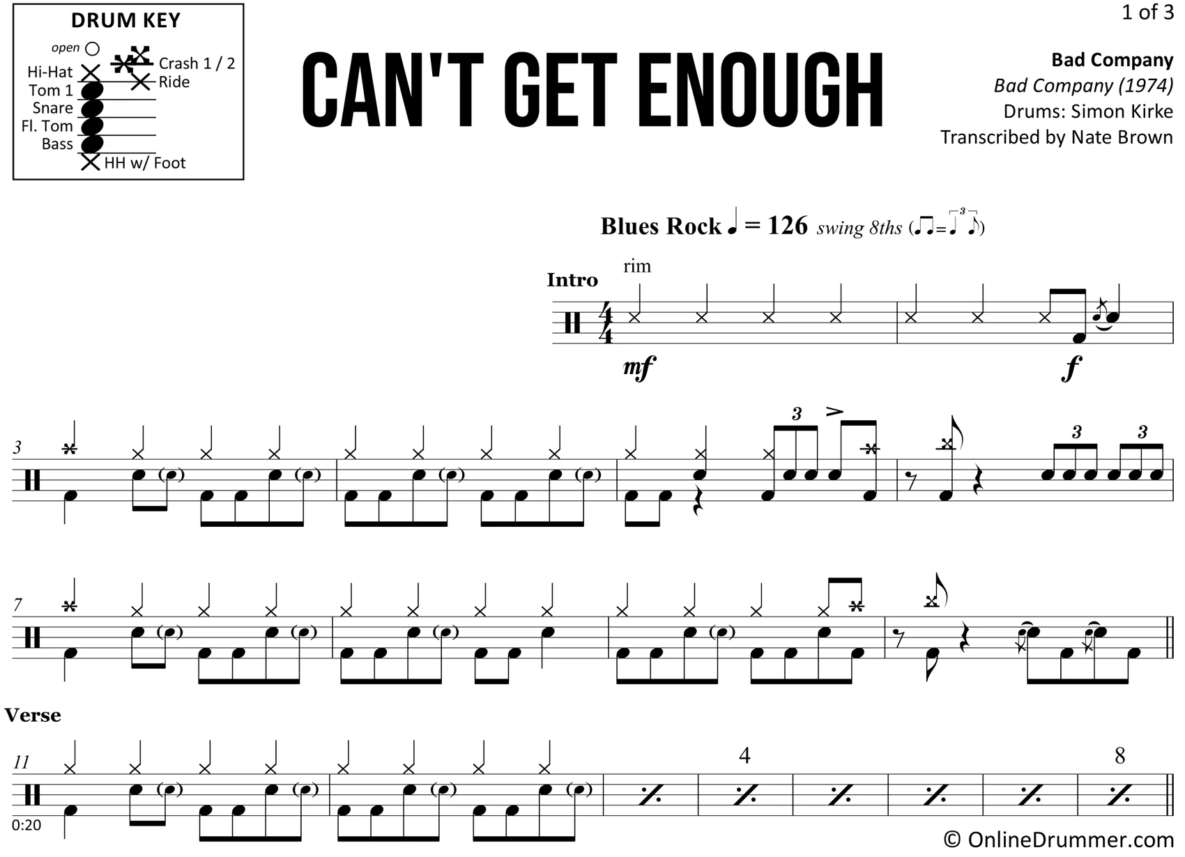 Can't Get Enough - Bad Company - Drum Sheet Music - Image 3