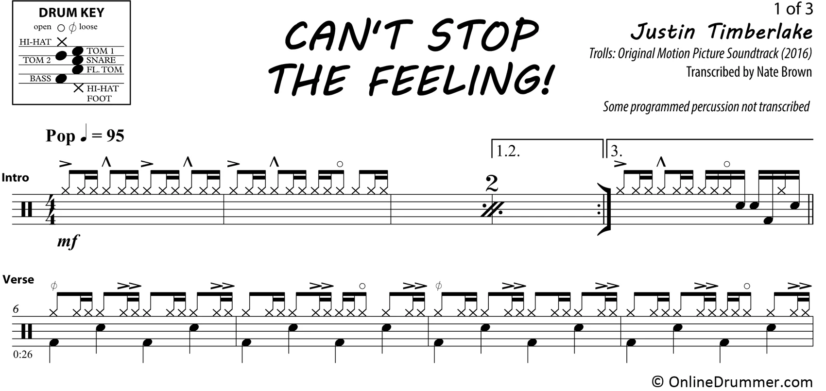 Can't Stop The Feeling - Justin Timberlake - Drum Sheet Music - Image 3