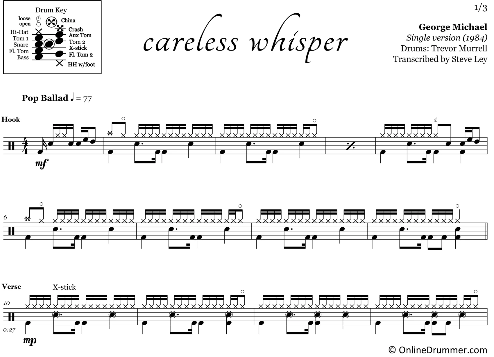 Careless Whisper - George Michael - Drum Sheet Music - Image 3