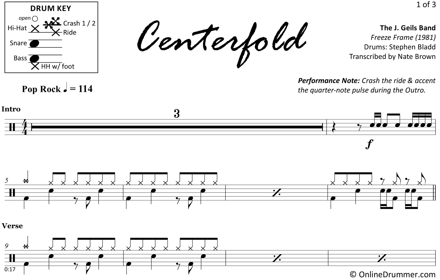 Centerfold - The J. Geils Band - Drum Sheet Music - Image 3